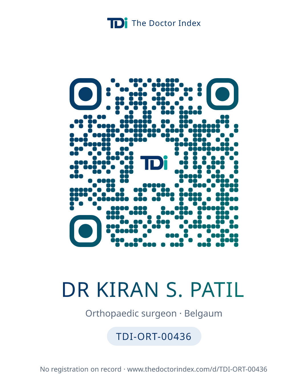 QR card for Dr Kiran S. Patil, TDI-ORT-00436