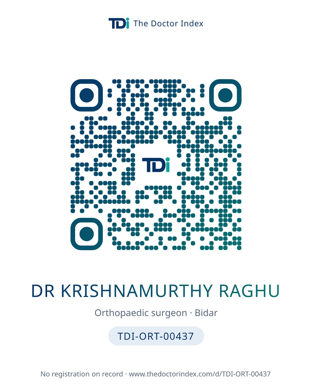 QR card for Dr Krishnamurthy Raghu, TDI-ORT-00437