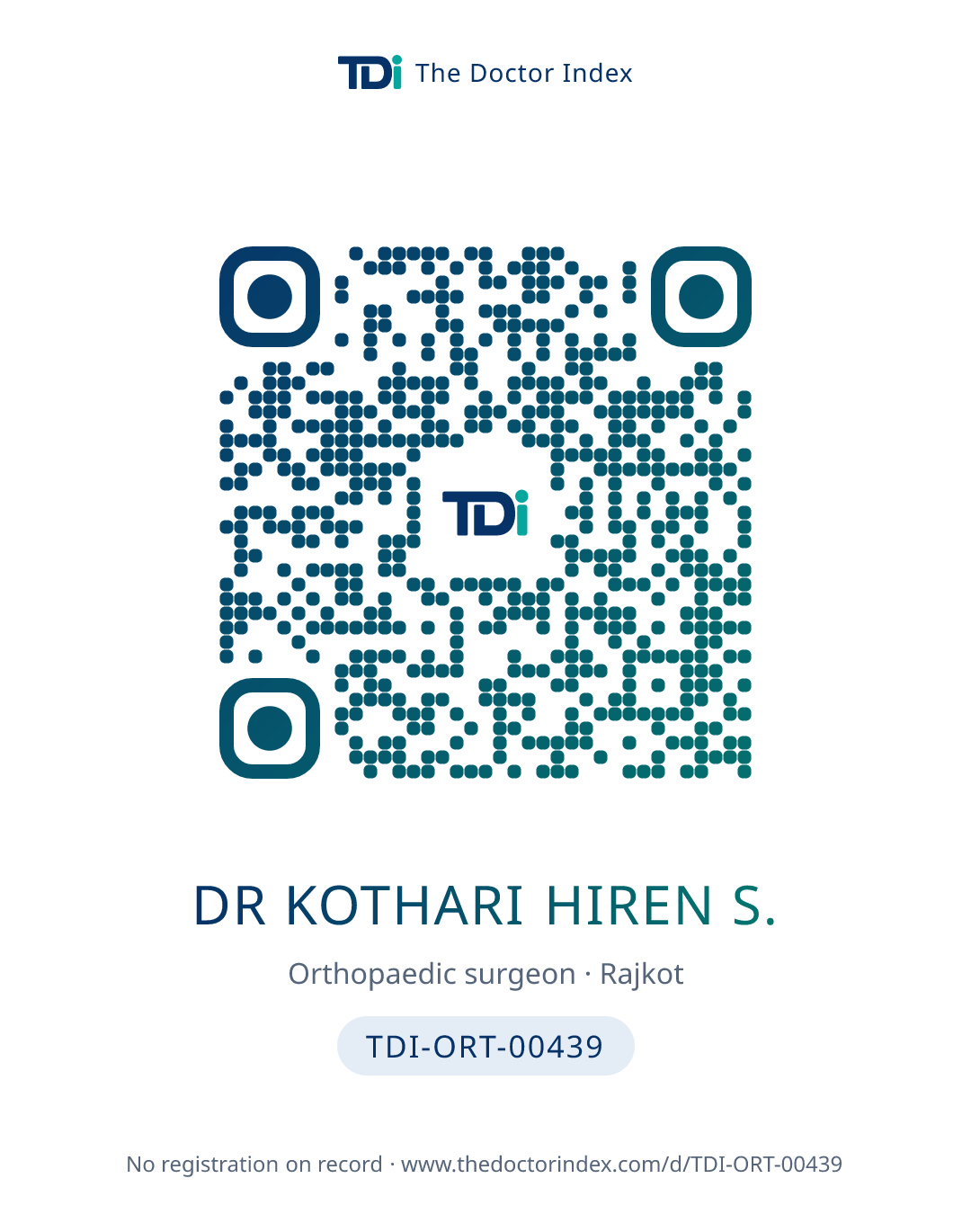 QR card for Dr Kothari Hiren S., TDI-ORT-00439
