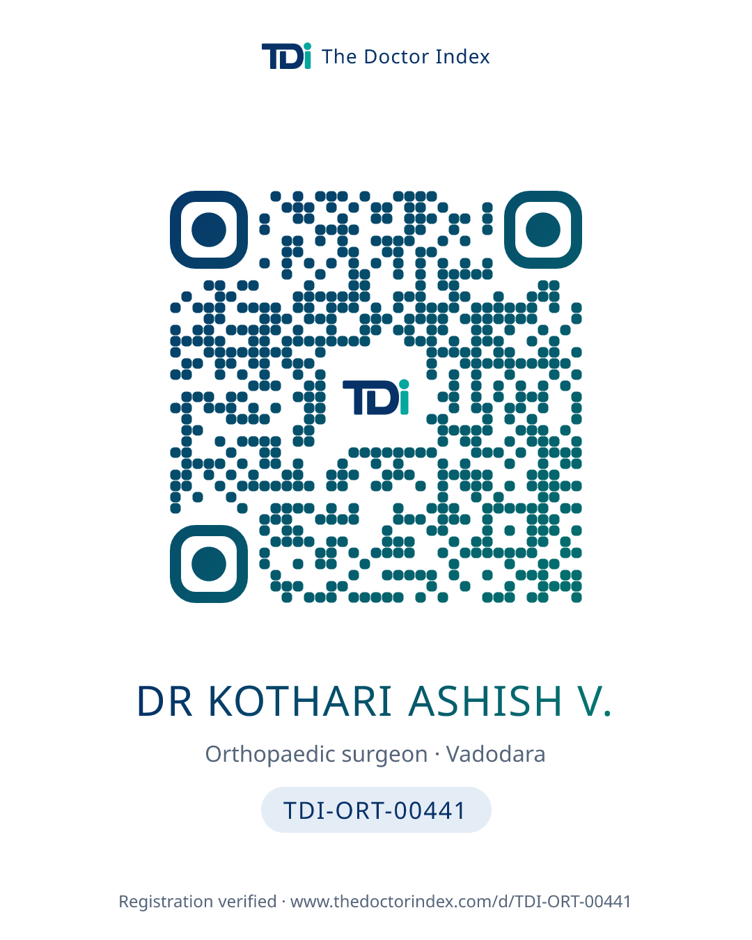 QR card for Dr Kothari Ashish V., TDI-ORT-00441