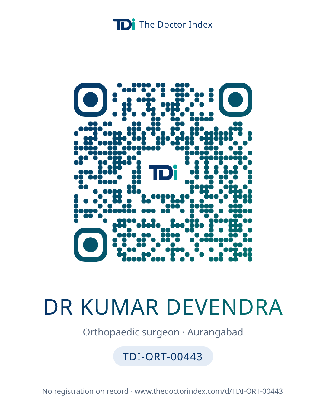 QR card for Dr Kumar Devendra, TDI-ORT-00443