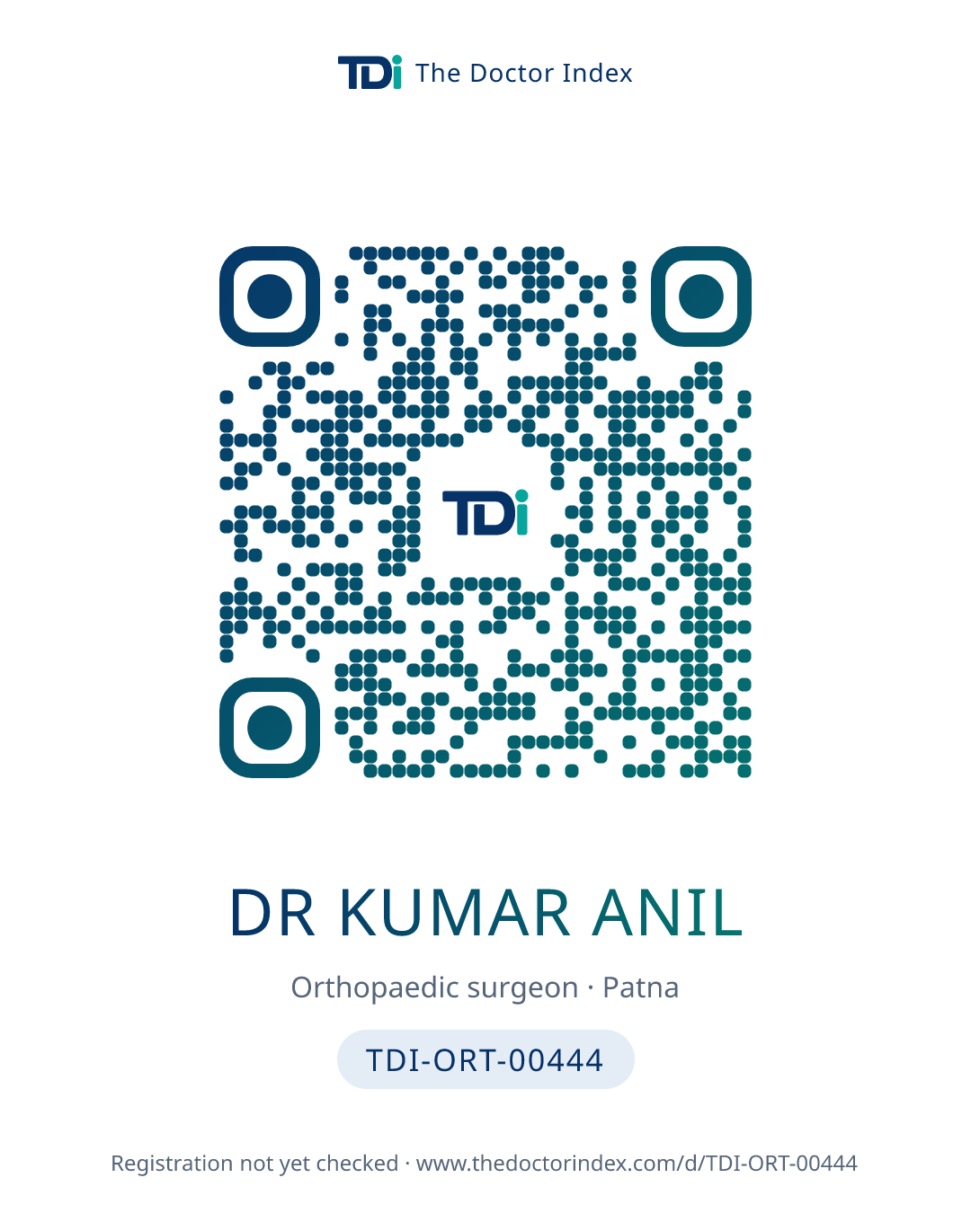 QR card for Dr Kumar Anil, TDI-ORT-00444