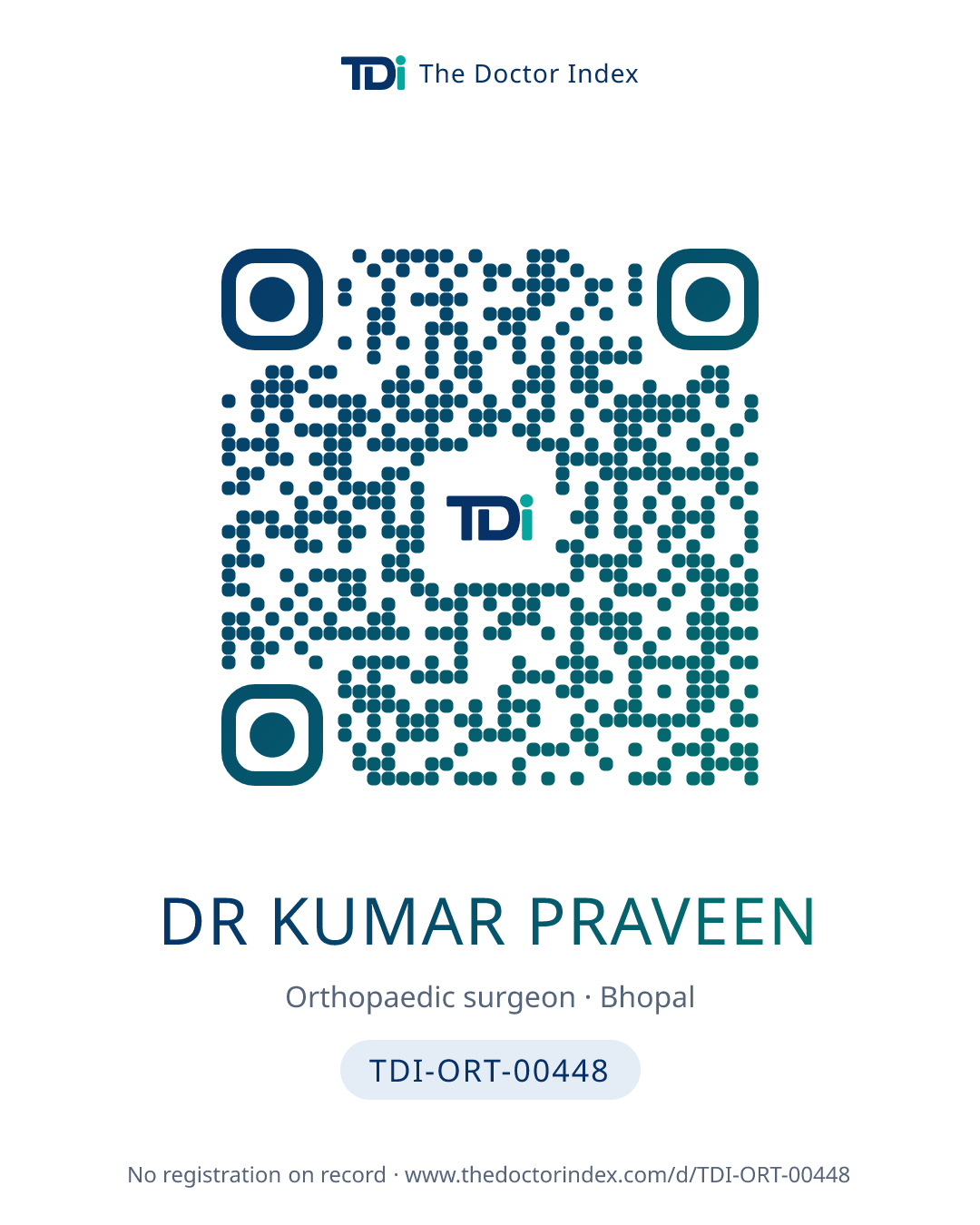 QR card for Dr Kumar Praveen, TDI-ORT-00448