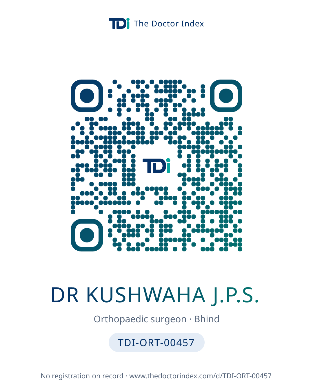 QR card for Dr Kushwaha J.P.S., TDI-ORT-00457