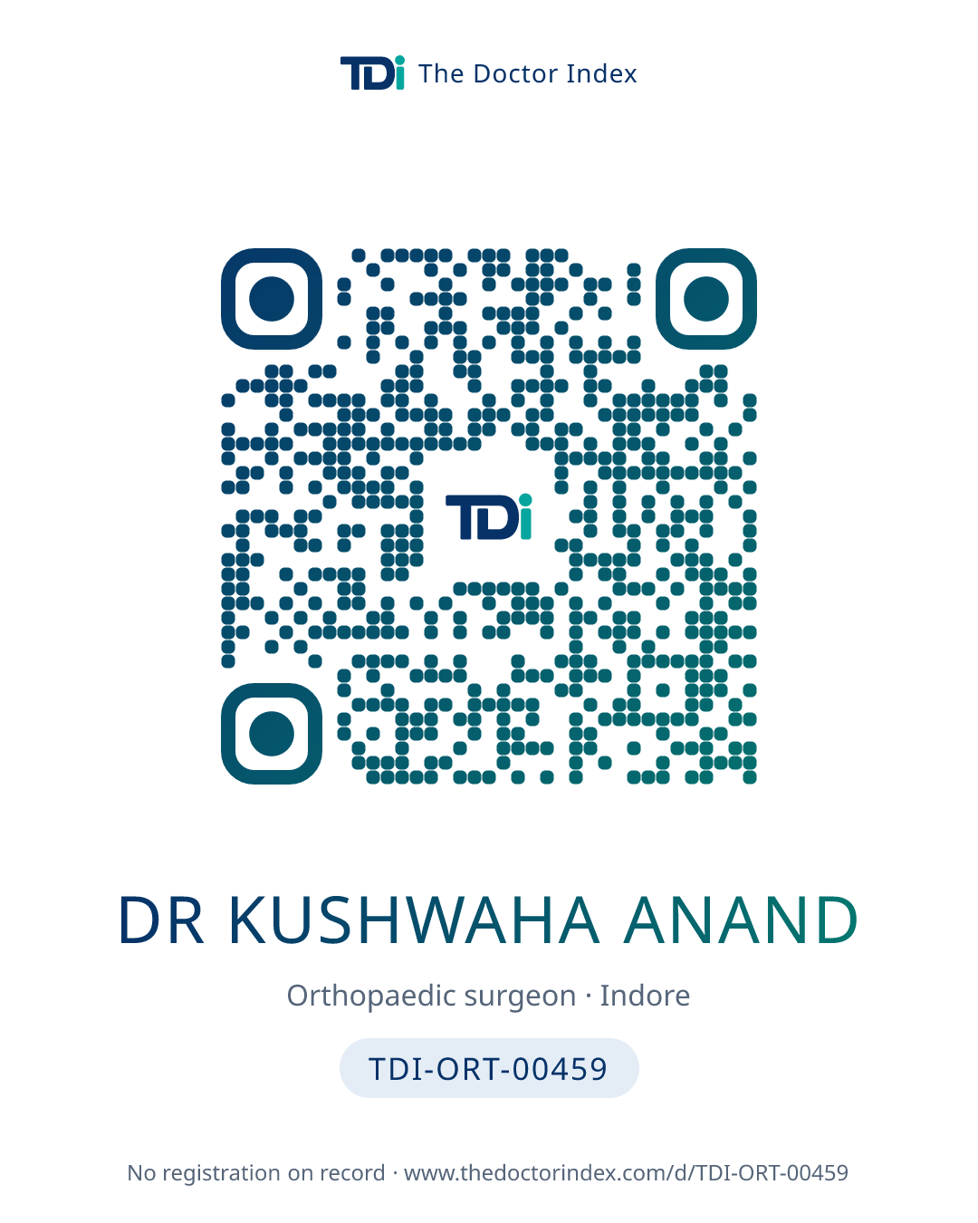 QR card for Dr Kushwaha Anand, TDI-ORT-00459