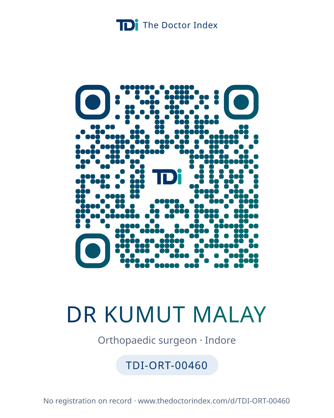 QR card for Dr Kumut Malay, TDI-ORT-00460