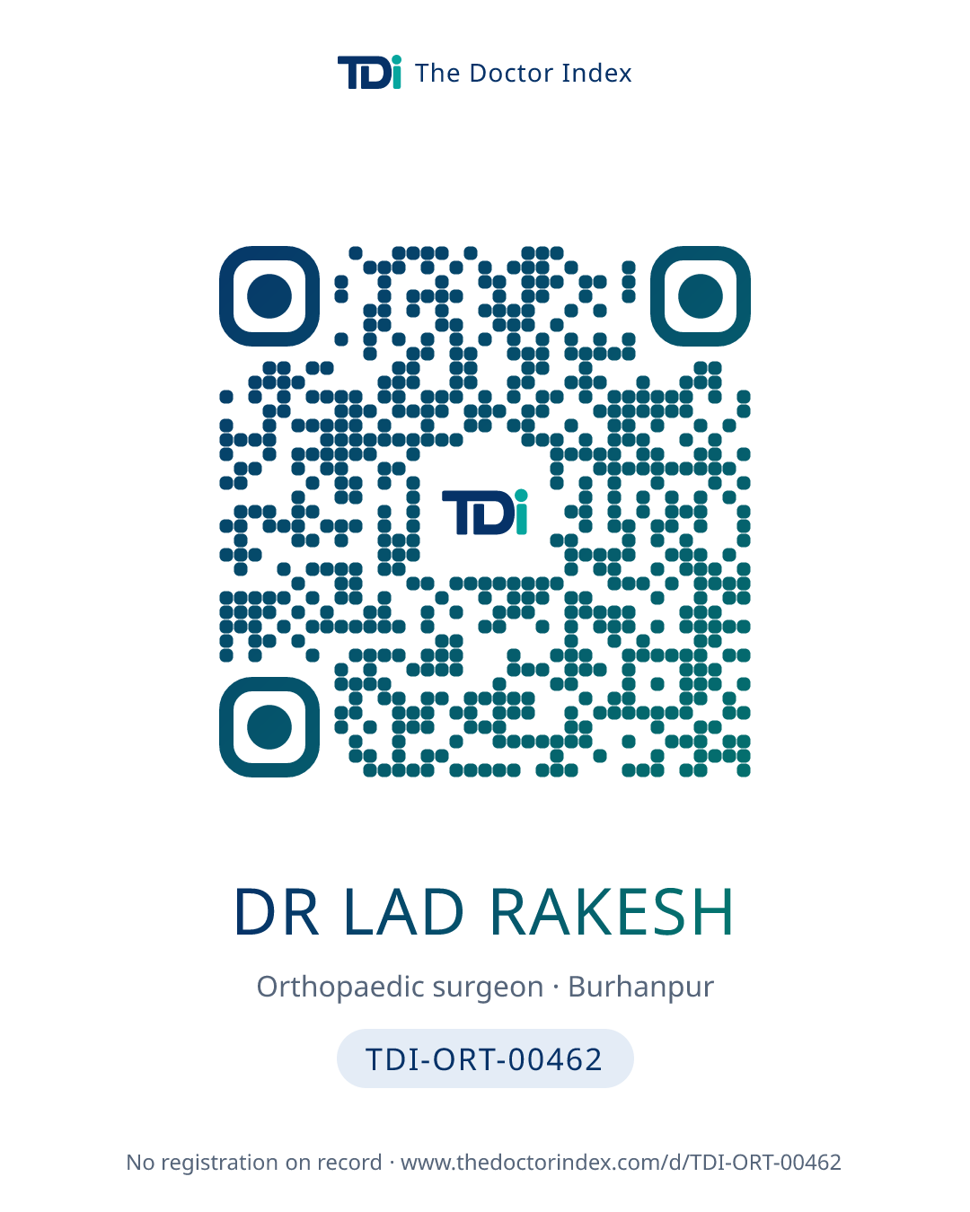 QR card for Dr Lad Rakesh, TDI-ORT-00462