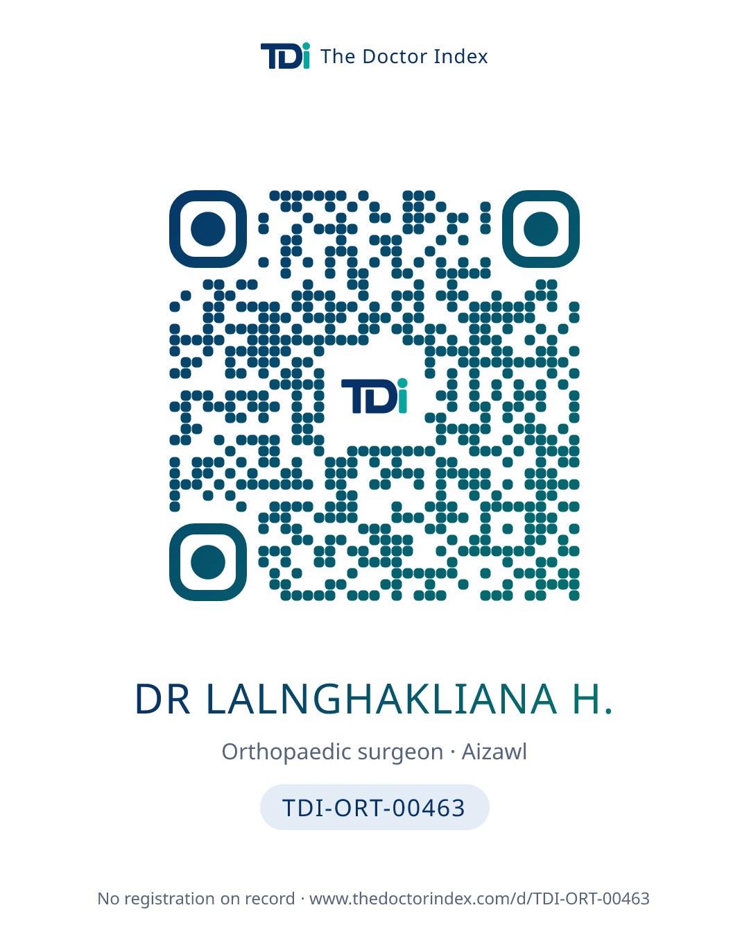QR card for Dr Lalnghakliana H., TDI-ORT-00463