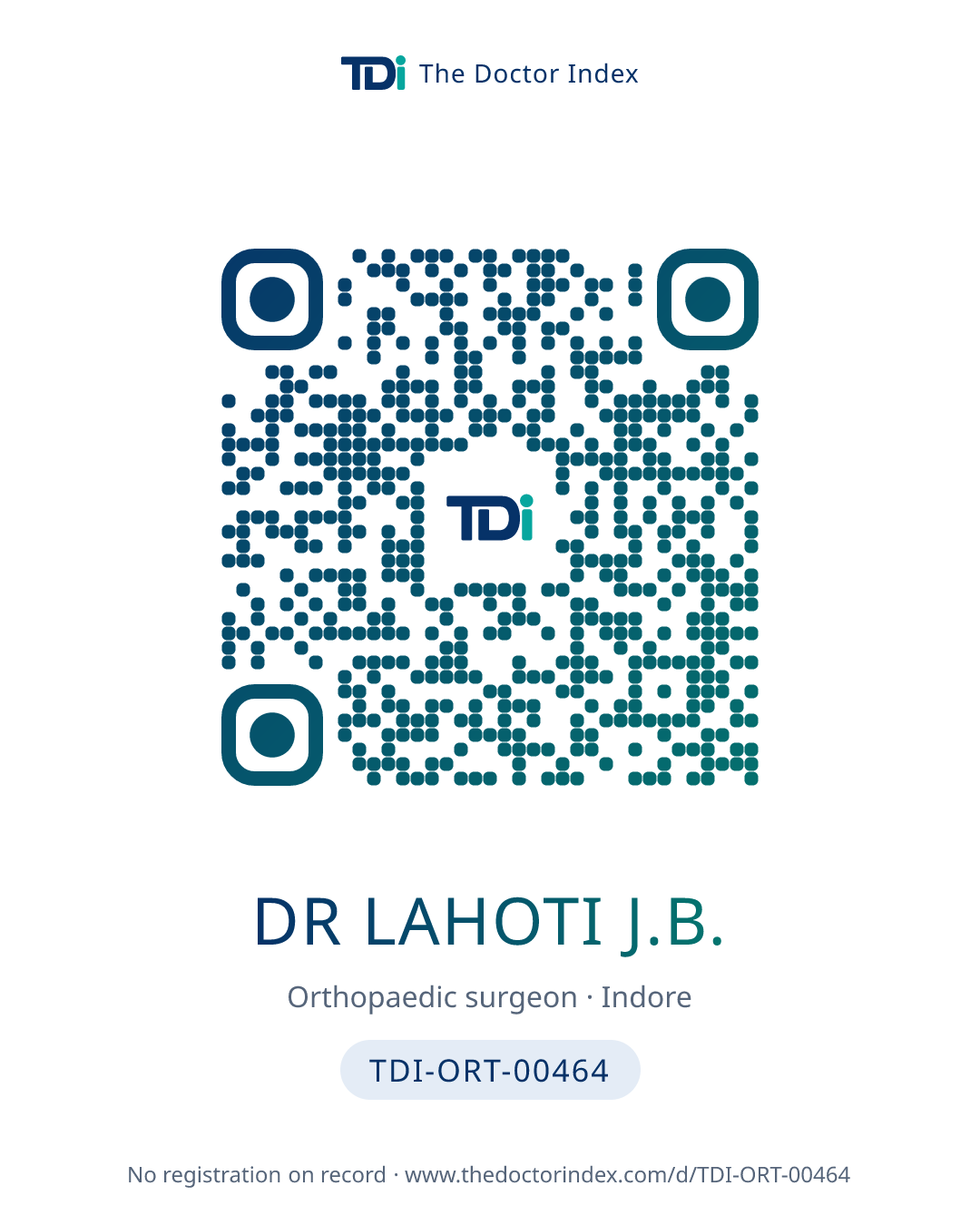 QR card for Dr Lahoti J.B., TDI-ORT-00464