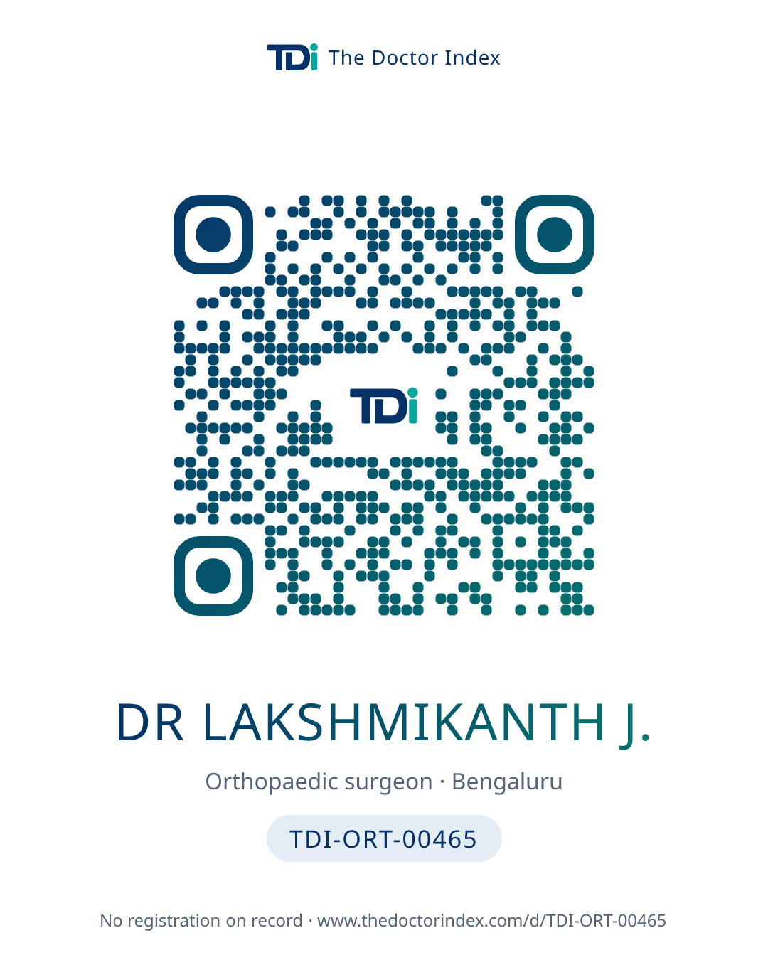 QR card for Dr Lakshmikanth J., TDI-ORT-00465