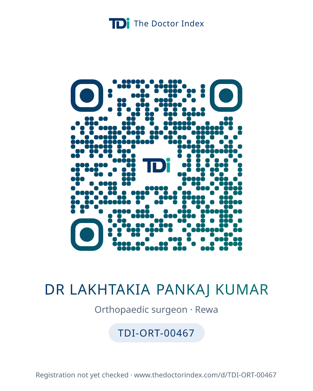 QR card for Dr Lakhtakia Pankaj Kumar, TDI-ORT-00467