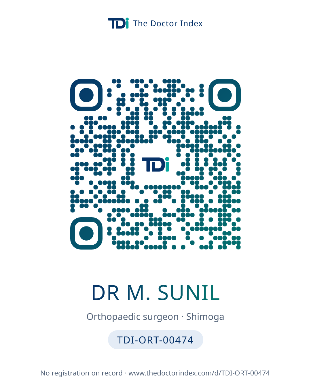 QR card for Dr M. Sunil, TDI-ORT-00474
