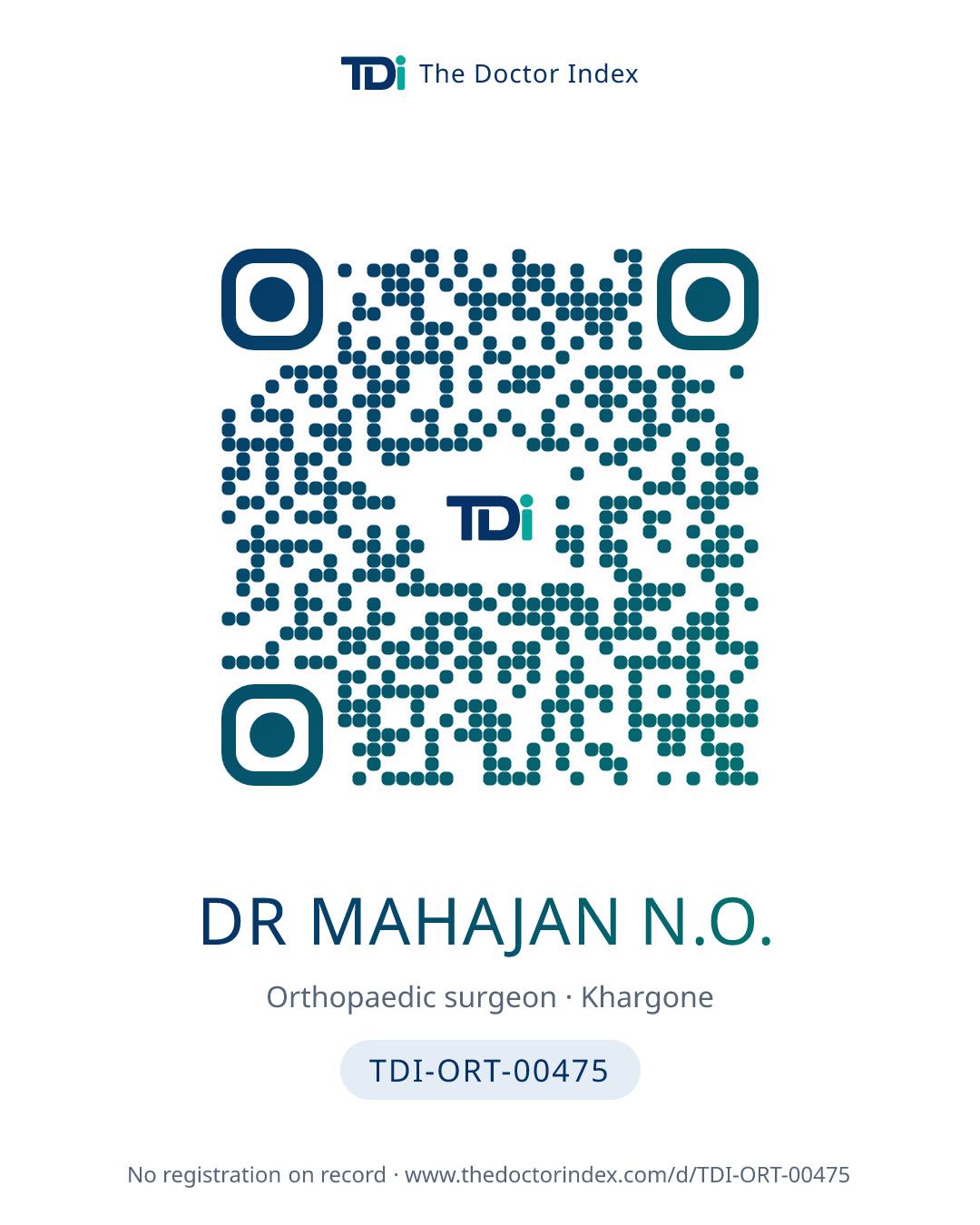 QR card for Dr Mahajan N.O., TDI-ORT-00475