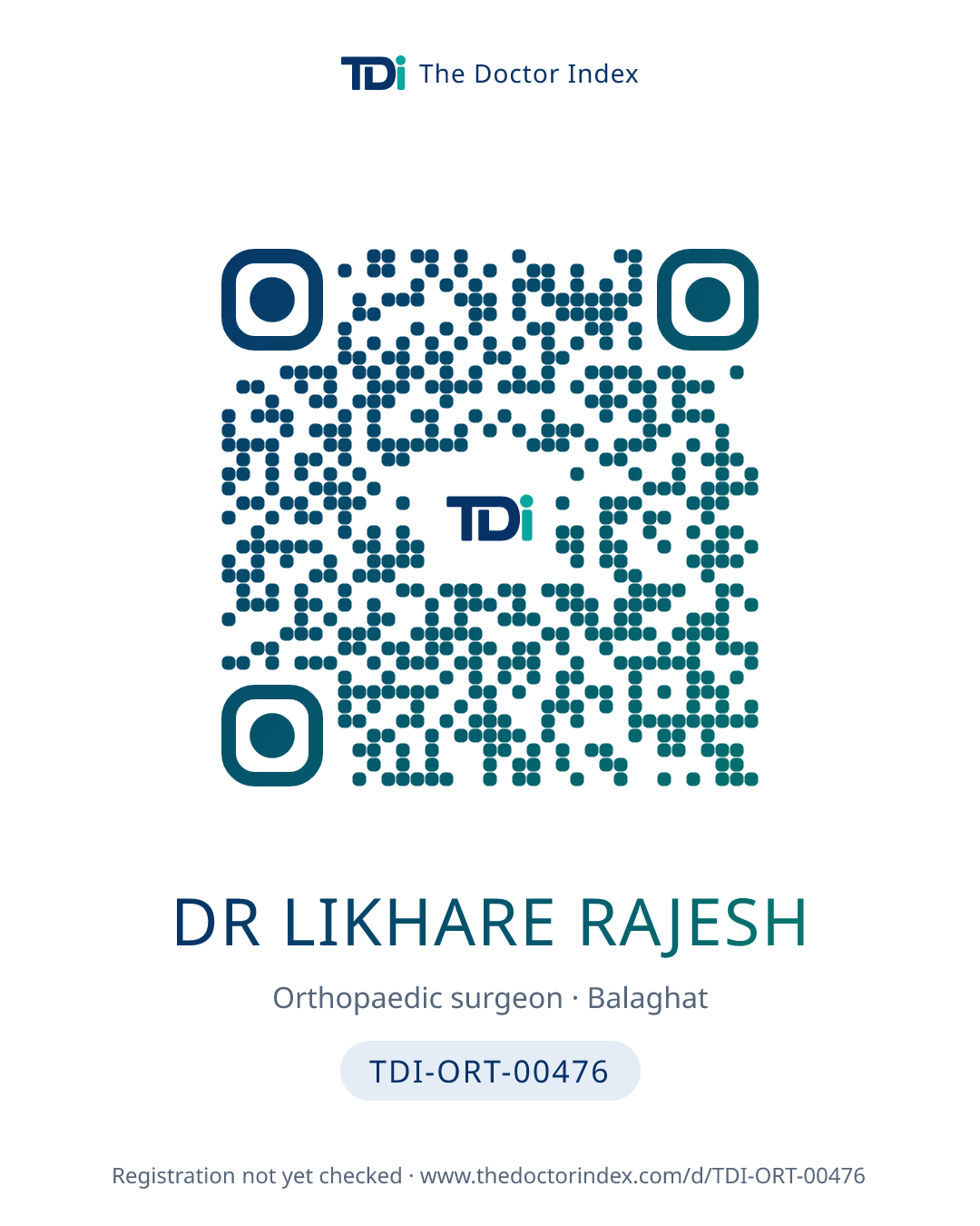 QR card for Dr Likhare Rajesh, TDI-ORT-00476