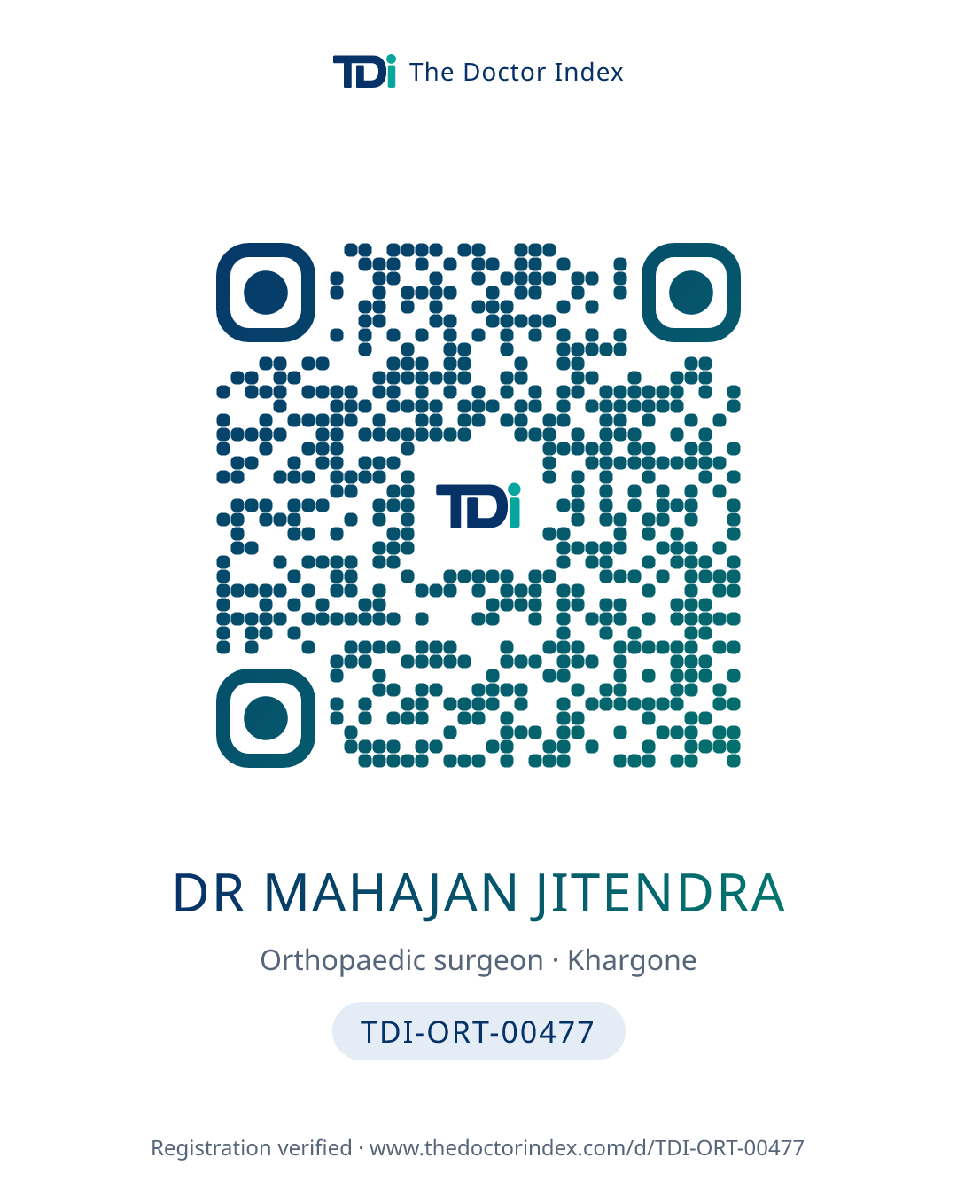 QR card for Dr Mahajan Jitendra, TDI-ORT-00477