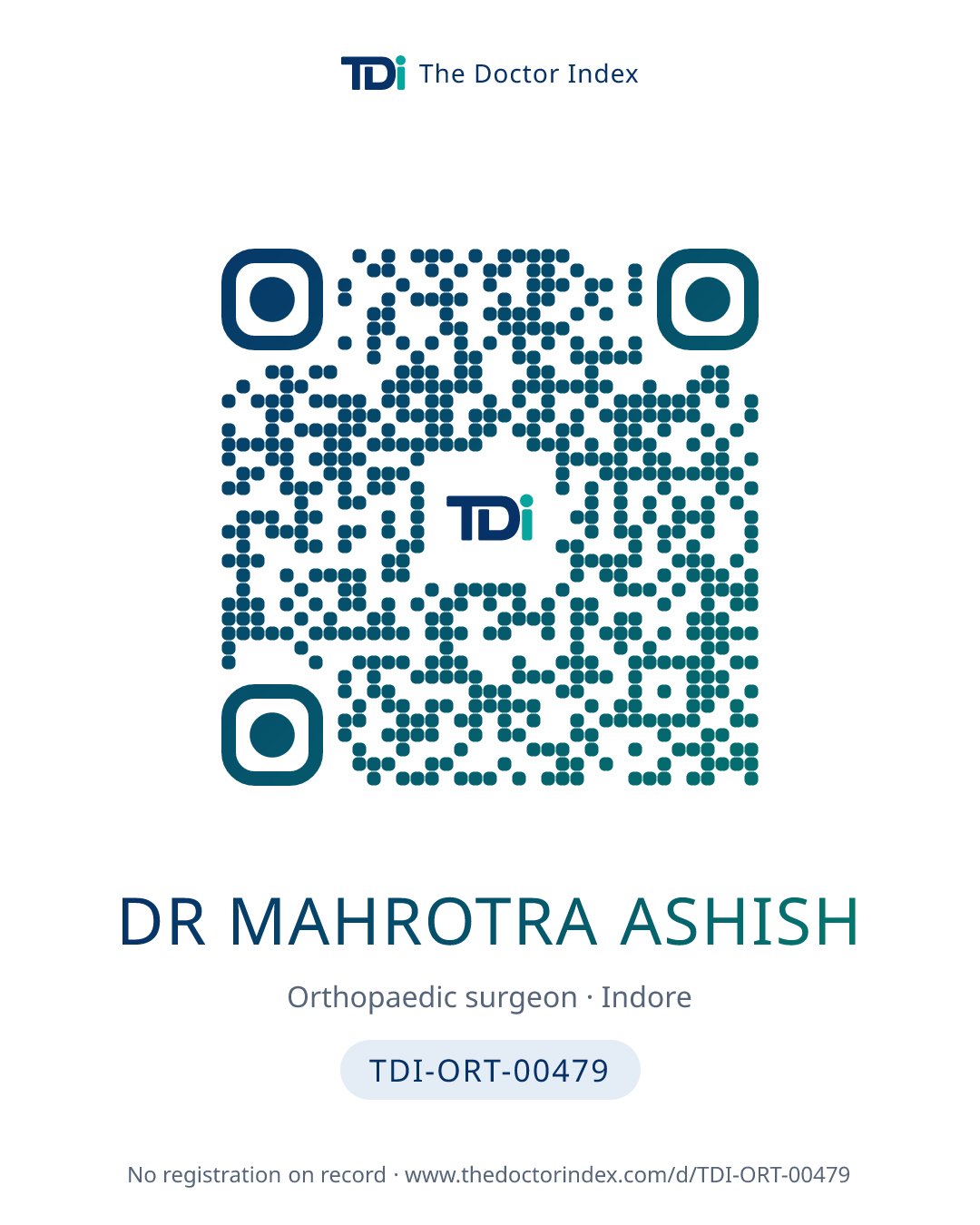 QR card for Dr Mahrotra Ashish, TDI-ORT-00479