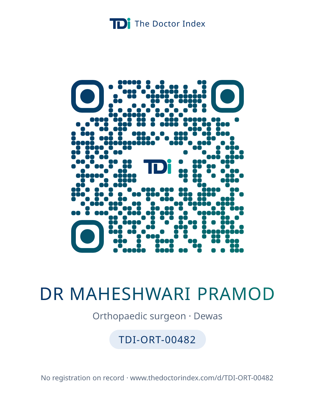 QR card for Dr Maheshwari Pramod, TDI-ORT-00482