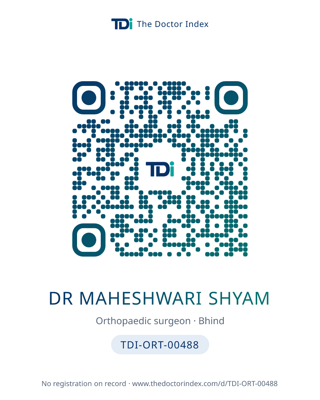 QR card for Dr Maheshwari Shyam, TDI-ORT-00488
