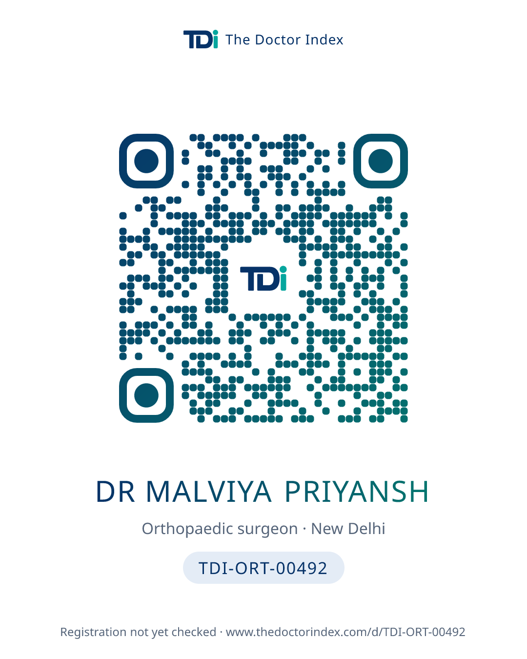 QR card for Dr Malviya Priyansh, TDI-ORT-00492