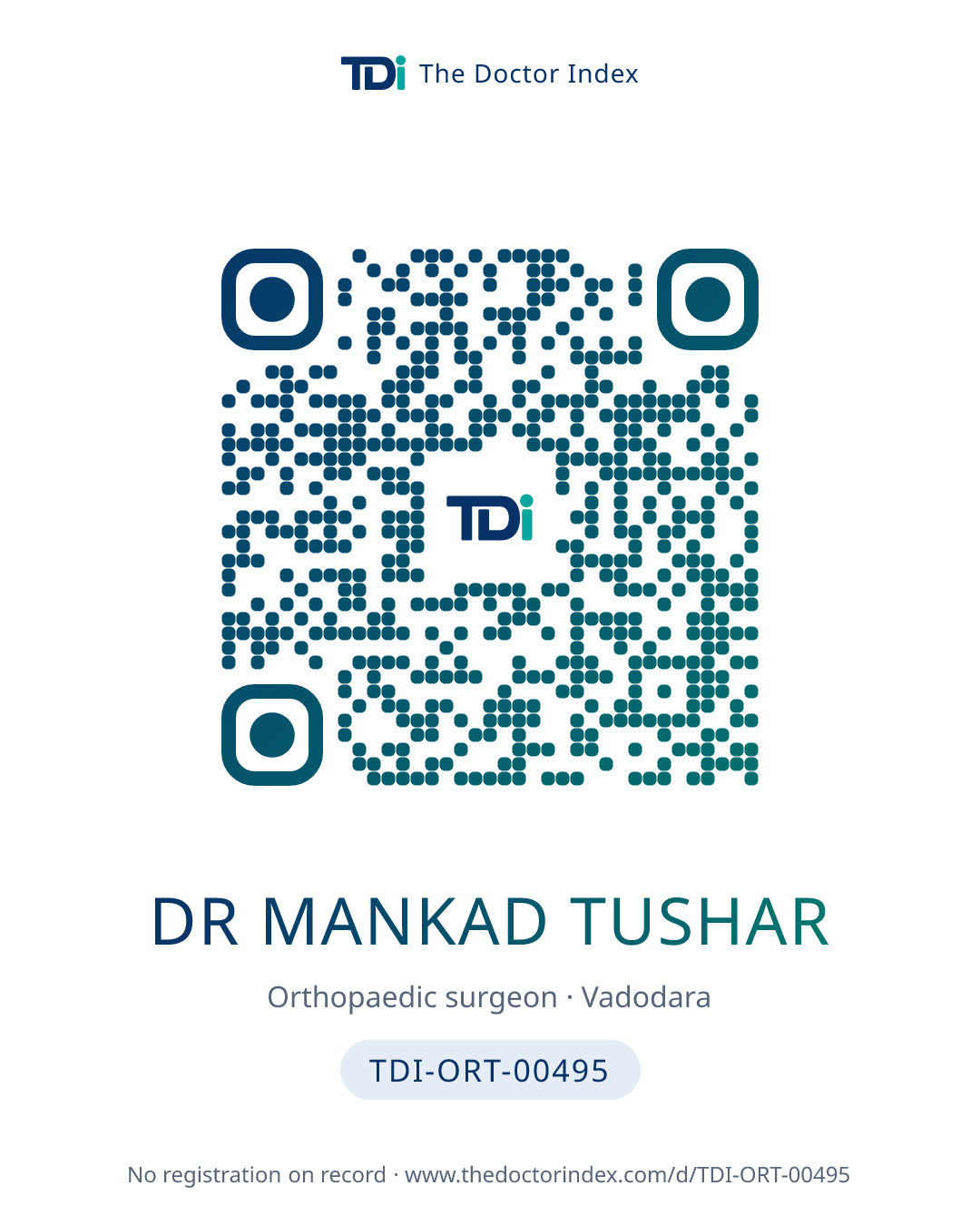 QR card for Dr Mankad Tushar, TDI-ORT-00495