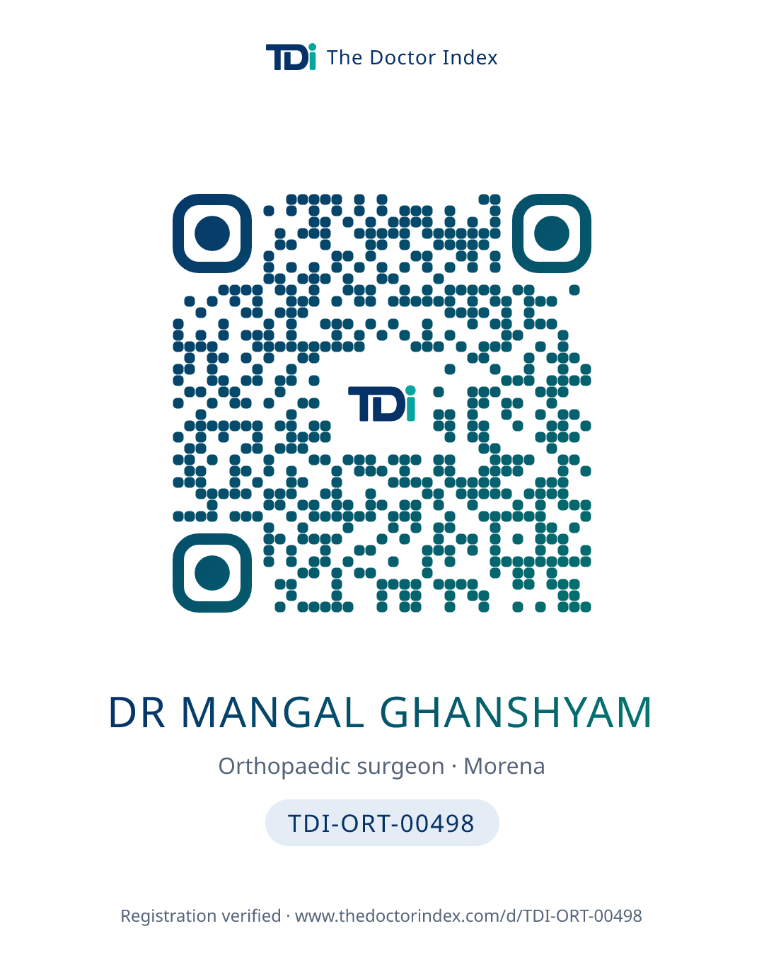QR card for Dr Mangal Ghanshyam, TDI-ORT-00498