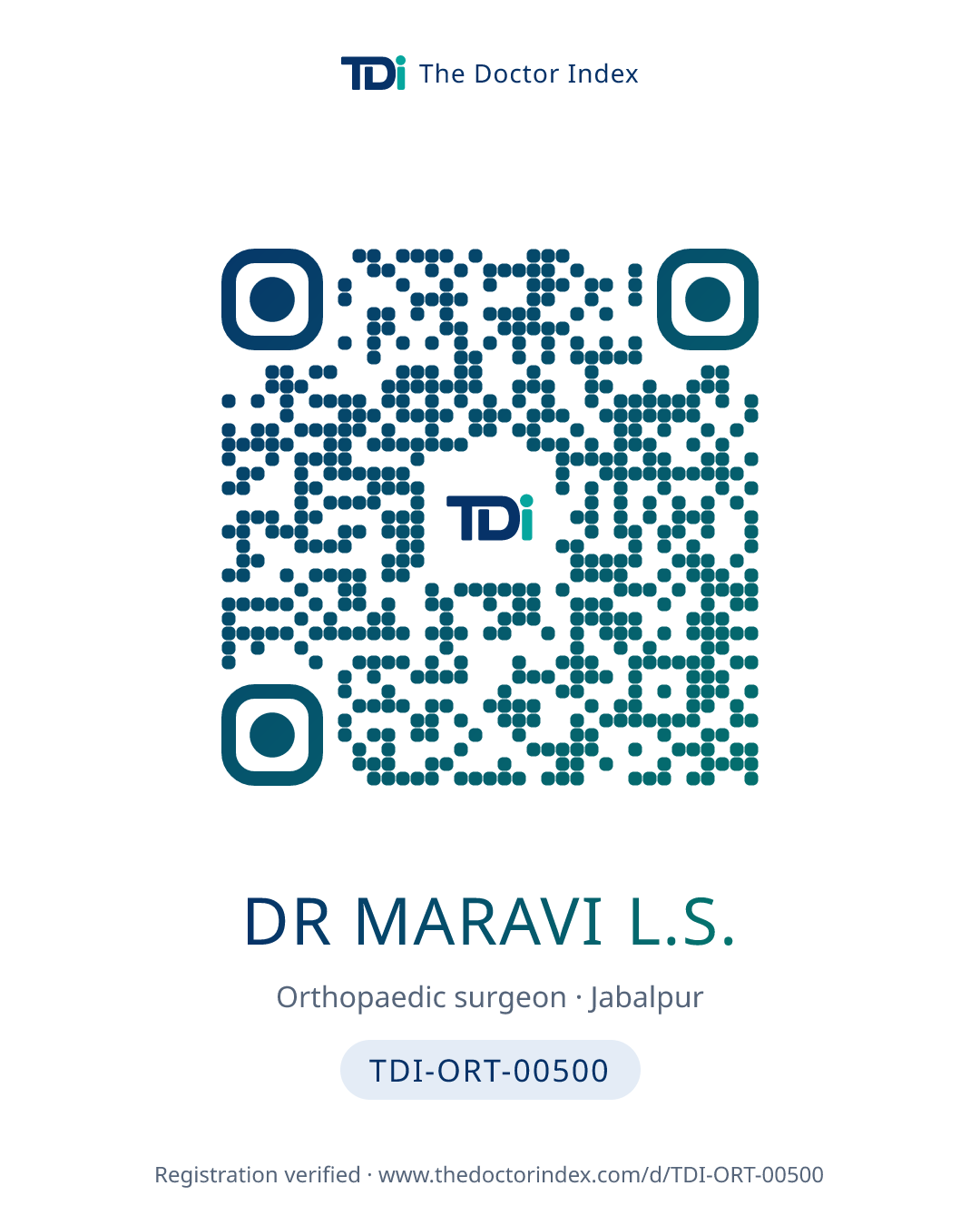 QR card for Dr Maravi L.S., TDI-ORT-00500