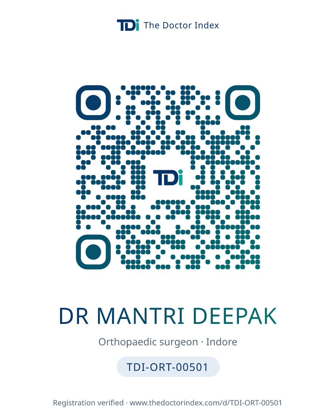 QR card for Dr Mantri Deepak, TDI-ORT-00501