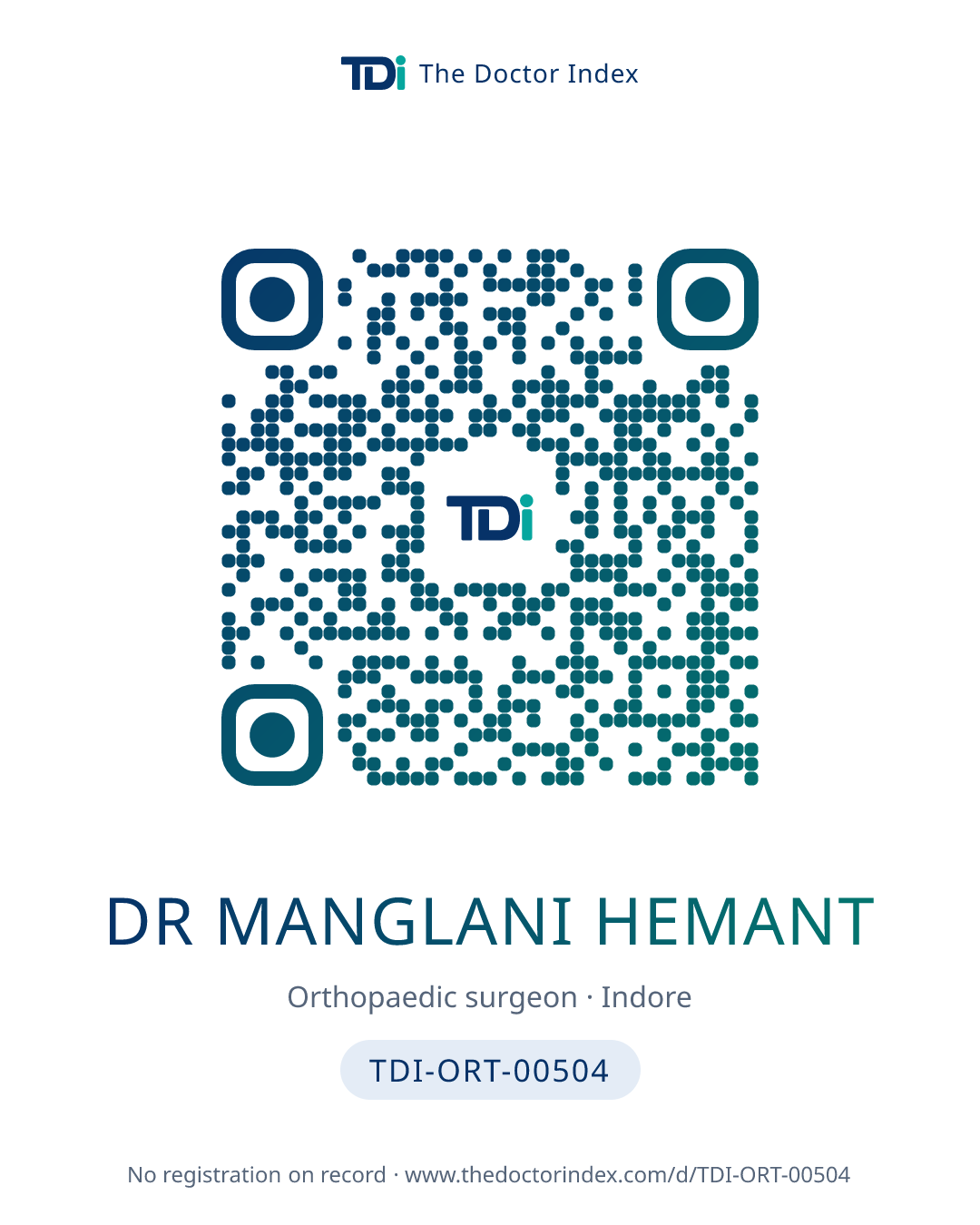 QR card for Dr Manglani Hemant, TDI-ORT-00504