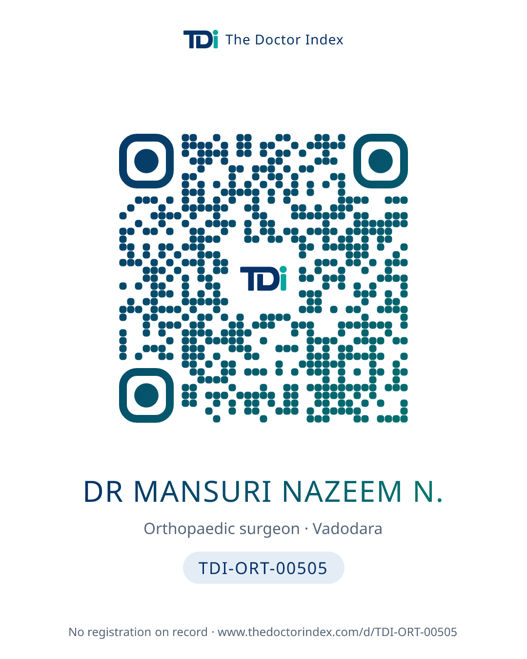 QR card for Dr Mansuri Nazeem N., TDI-ORT-00505