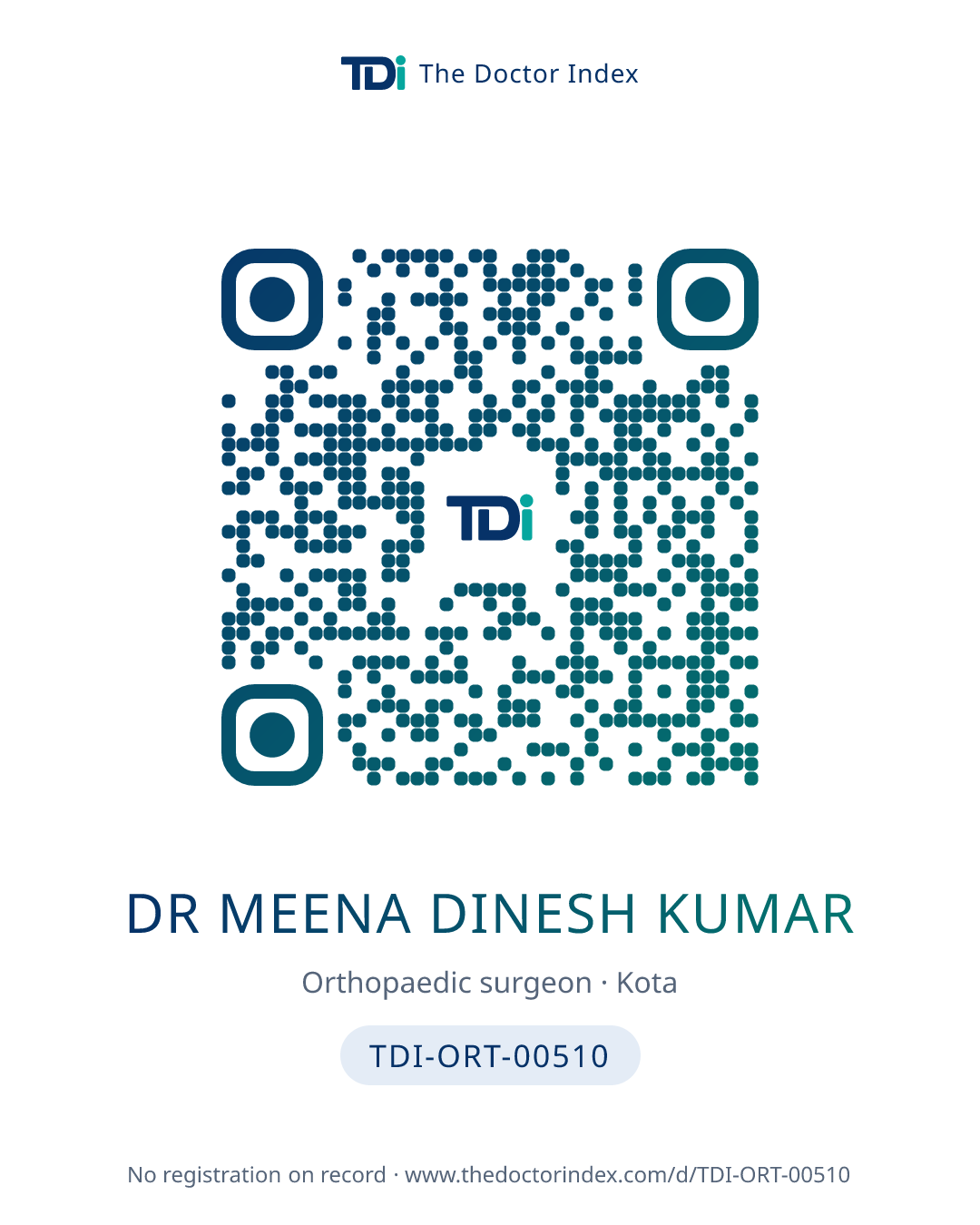 QR card for Dr Meena Dinesh Kumar, TDI-ORT-00510