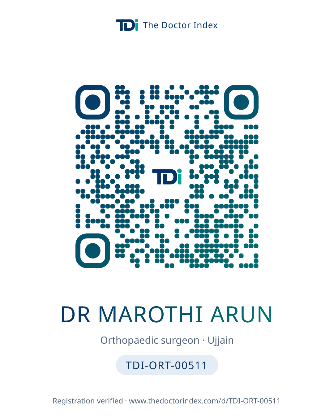 QR card for Dr Marothi Arun, TDI-ORT-00511