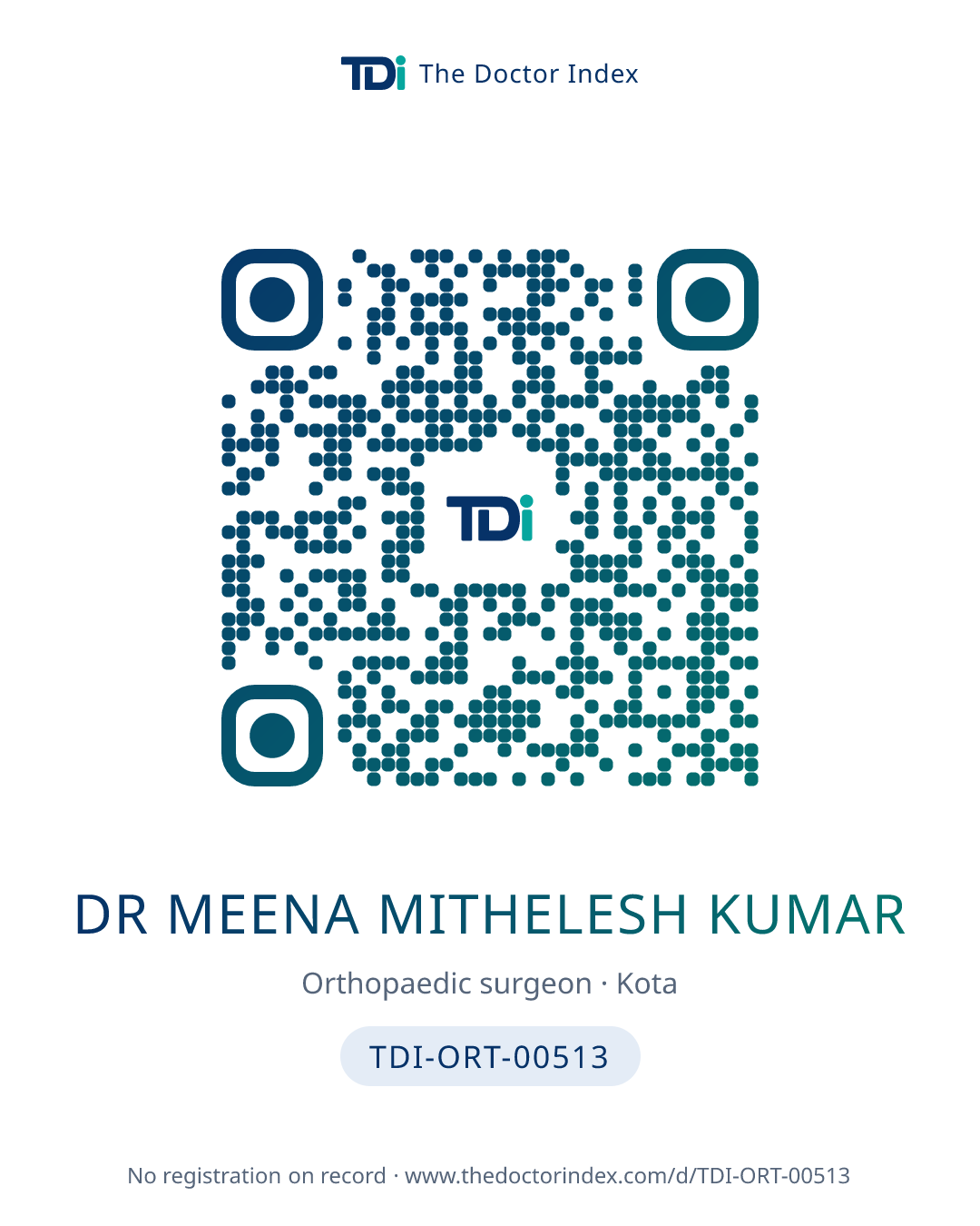 QR card for Dr Meena Mithelesh Kumar, TDI-ORT-00513