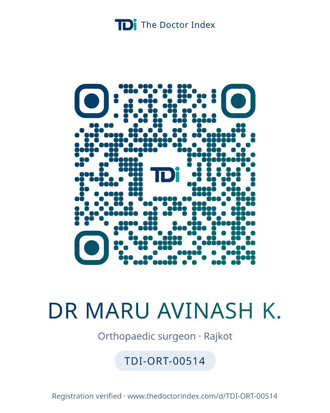 QR card for Dr Maru Avinash K., TDI-ORT-00514