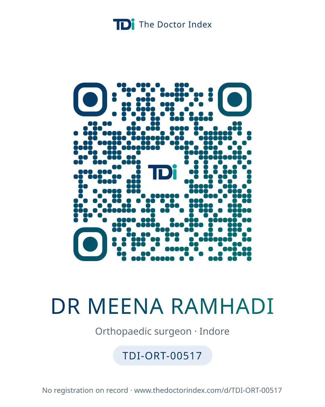 QR card for Dr Meena Ramhadi, TDI-ORT-00517