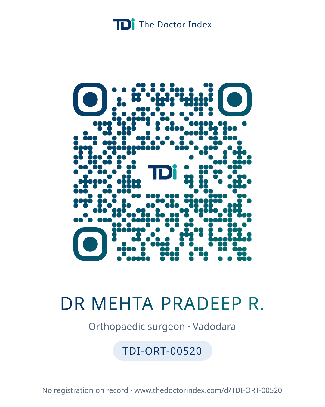 QR card for Dr Mehta Pradeep R., TDI-ORT-00520