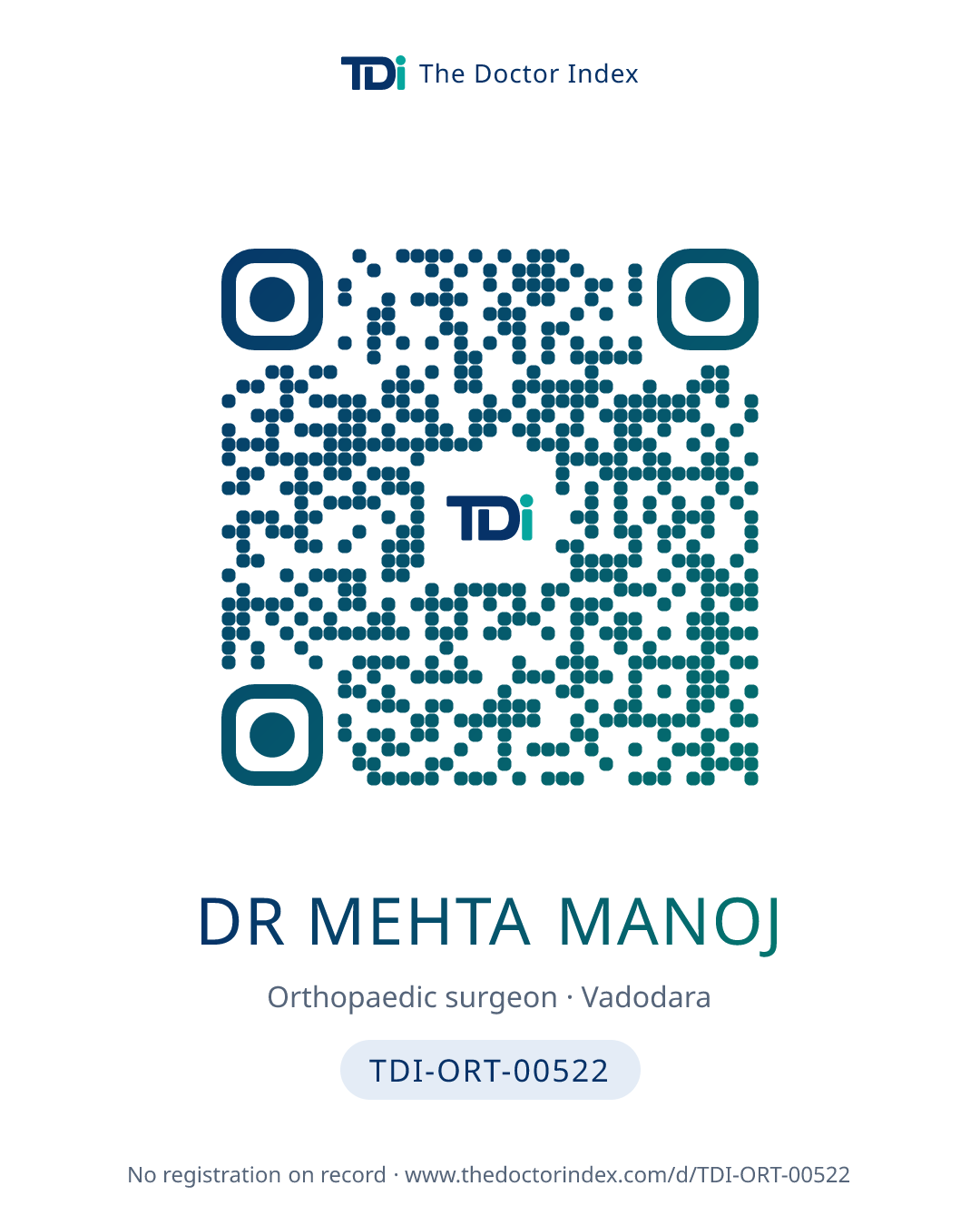 QR card for Dr Mehta Manoj, TDI-ORT-00522
