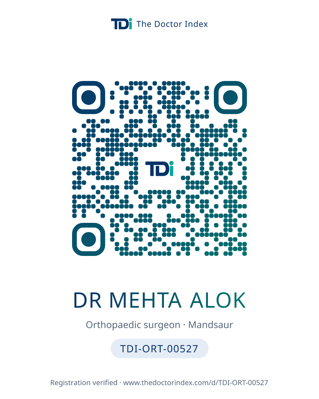 QR card for Dr Mehta Alok, TDI-ORT-00527