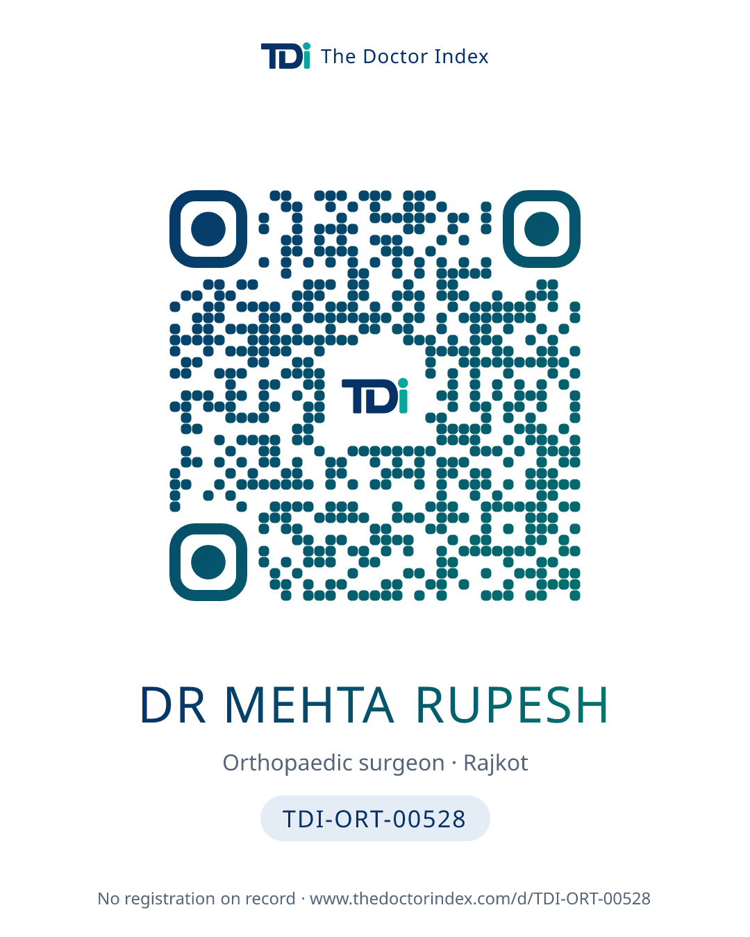 QR card for Dr Mehta Rupesh, TDI-ORT-00528