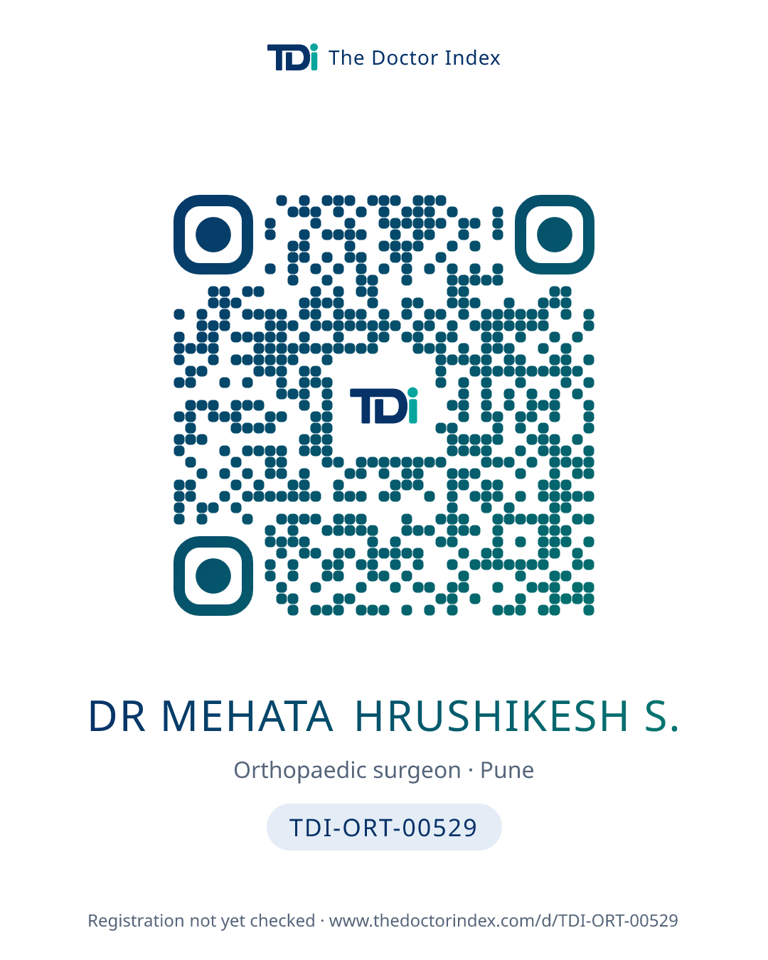 QR card for Dr Mehata Hrushikesh S., TDI-ORT-00529