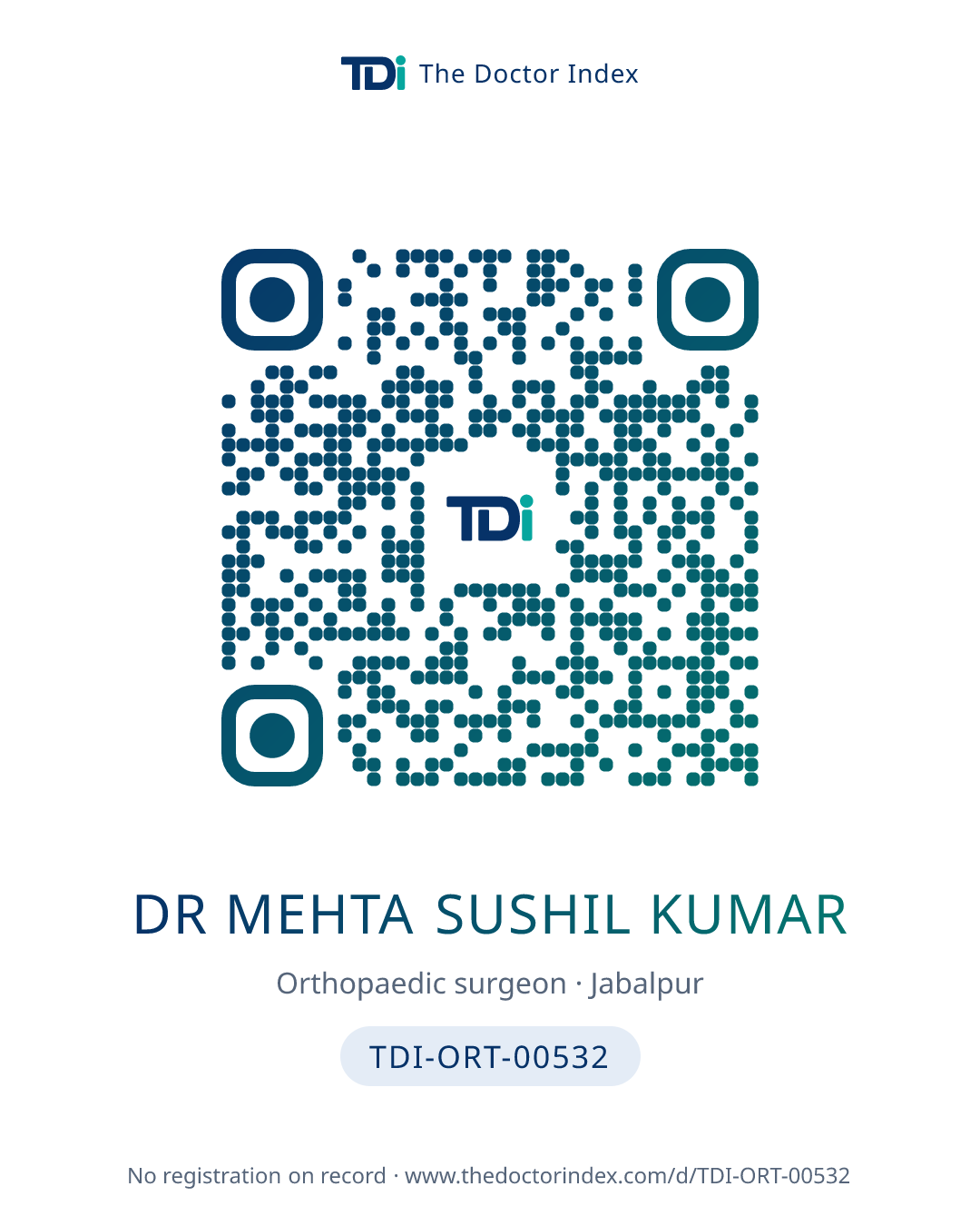 QR card for Dr Mehta Sushil Kumar, TDI-ORT-00532