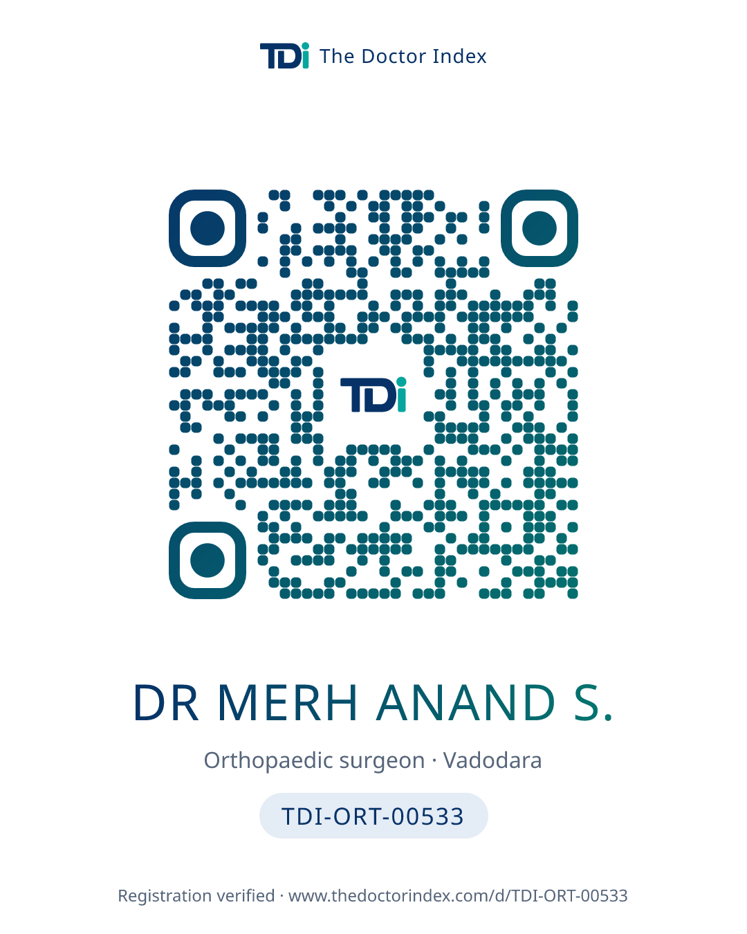 QR card for Dr Merh Anand S., TDI-ORT-00533