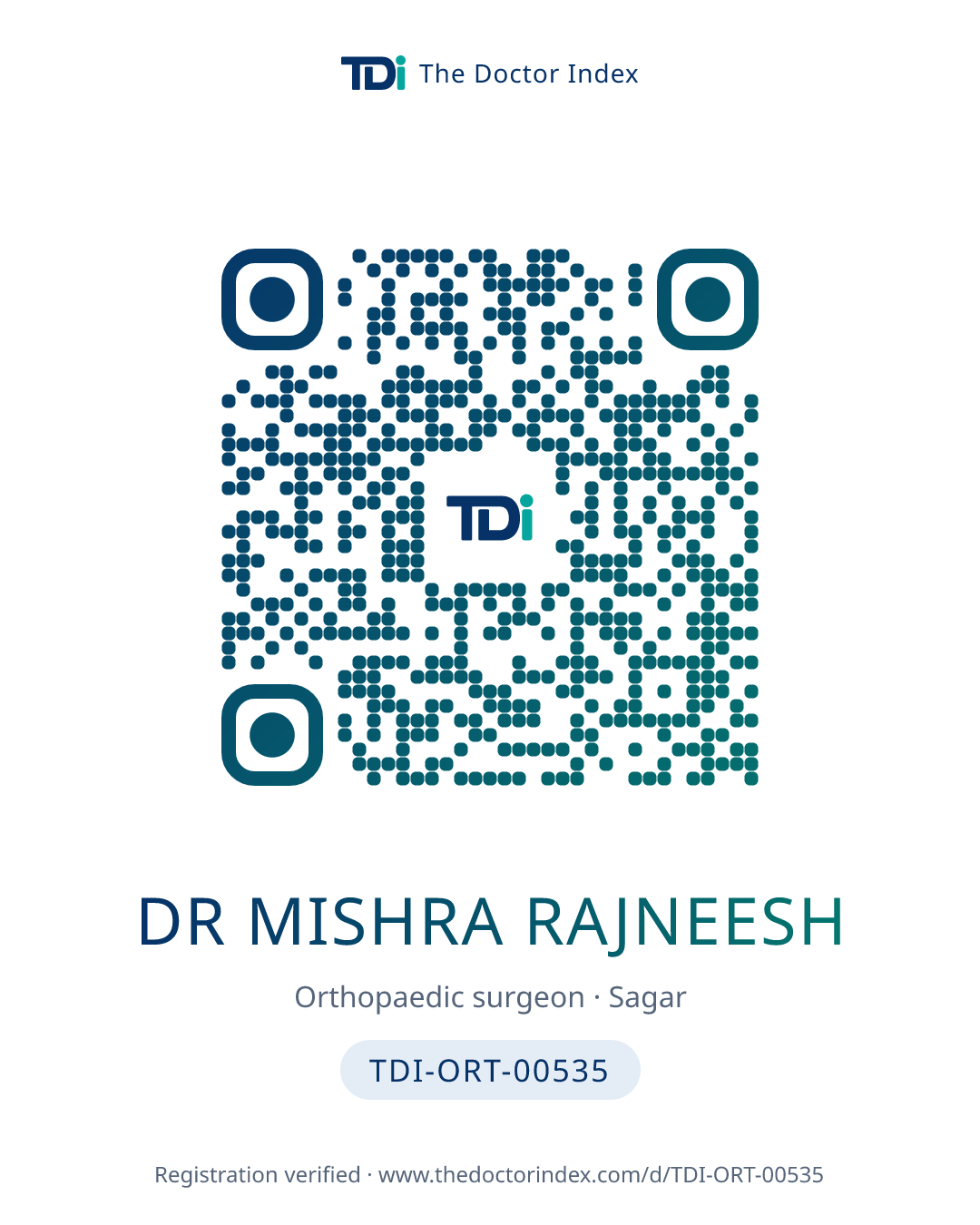 QR card for Dr Mishra Rajneesh, TDI-ORT-00535