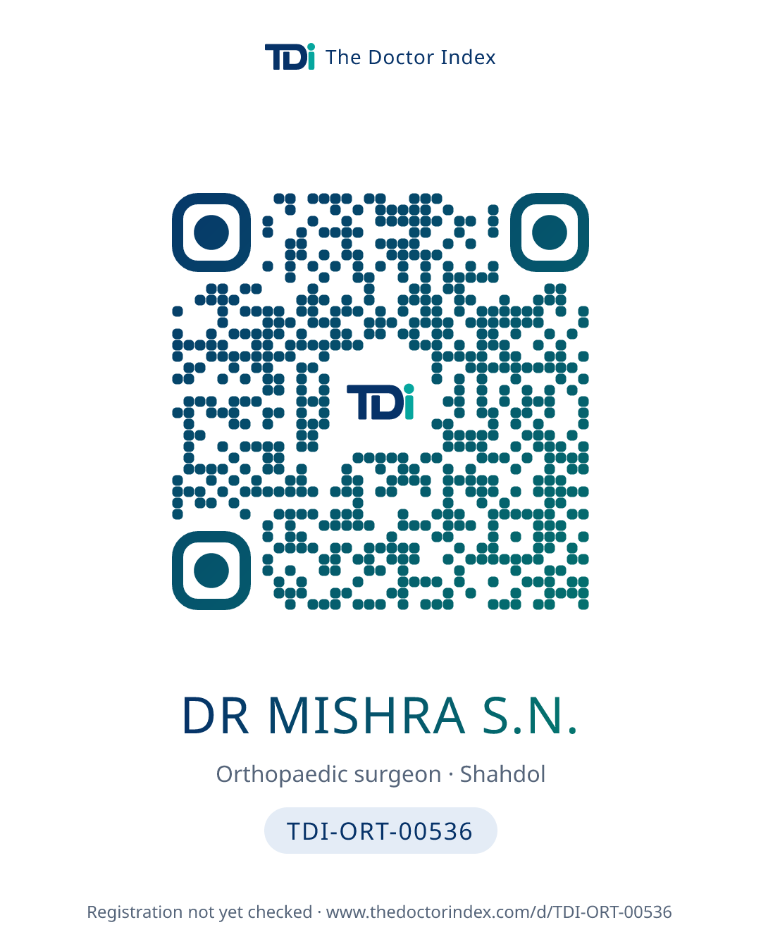 QR card for Dr Mishra S.N., TDI-ORT-00536