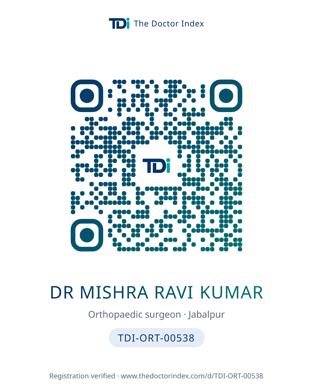 QR card for Dr Mishra Ravi Kumar, TDI-ORT-00538