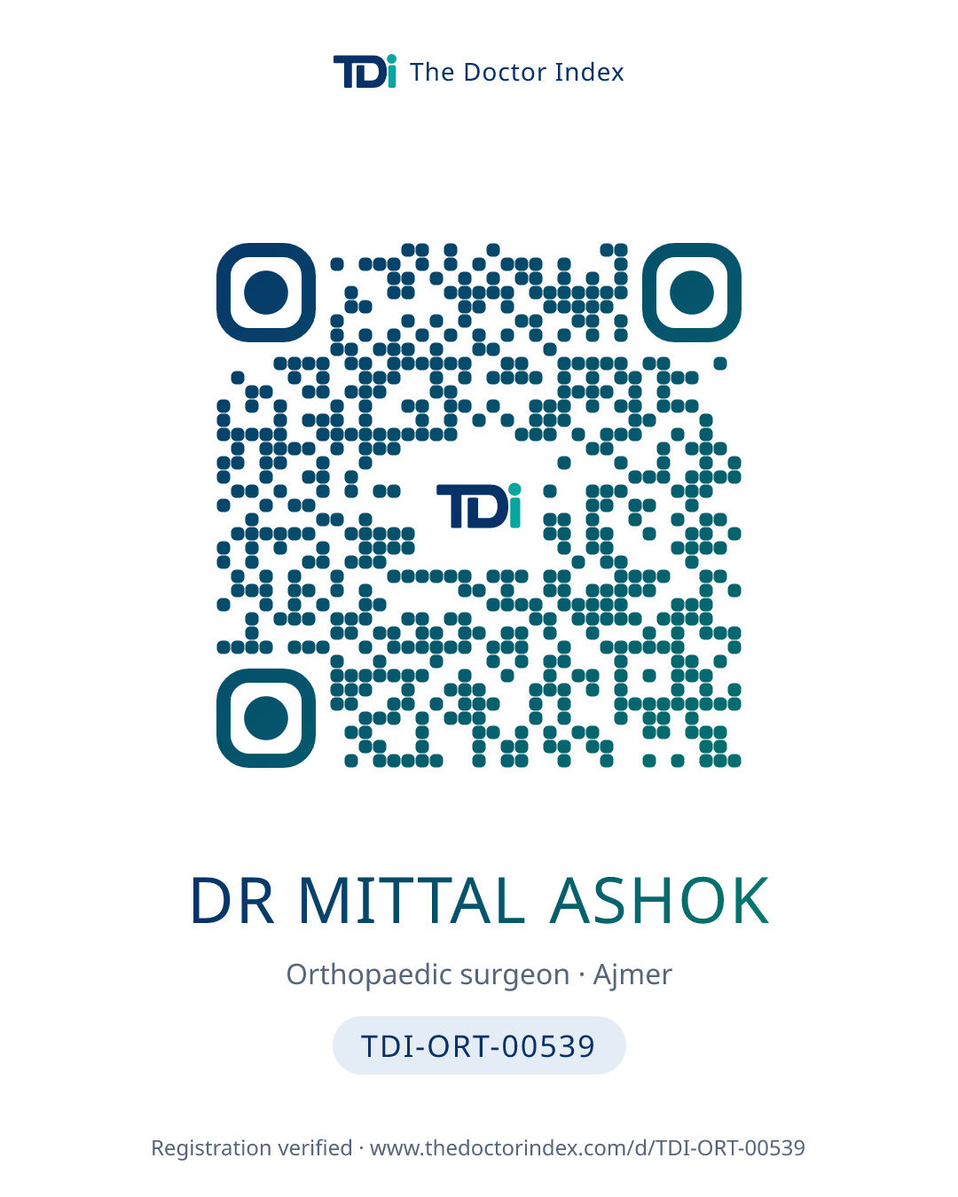 QR card for Dr Mittal Ashok, TDI-ORT-00539