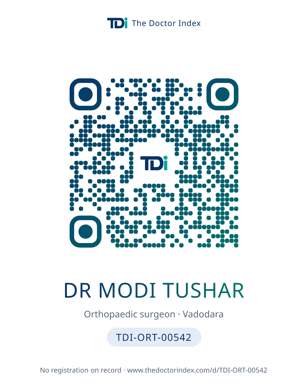 QR card for Dr Modi Tushar, TDI-ORT-00542