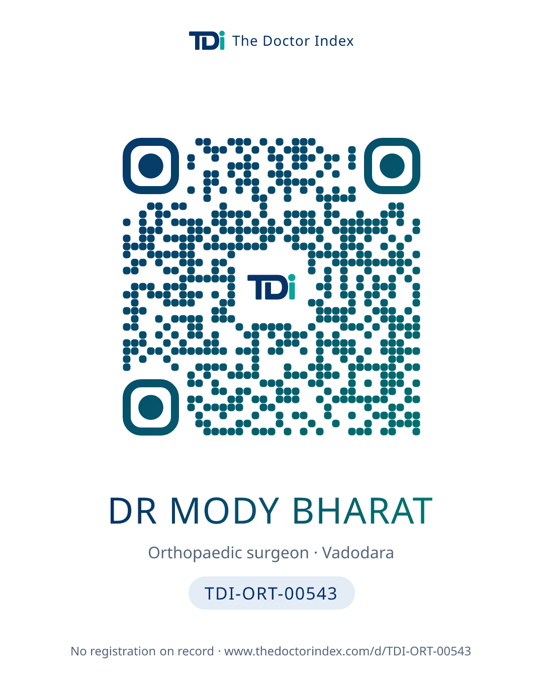 QR card for Dr Mody Bharat, TDI-ORT-00543