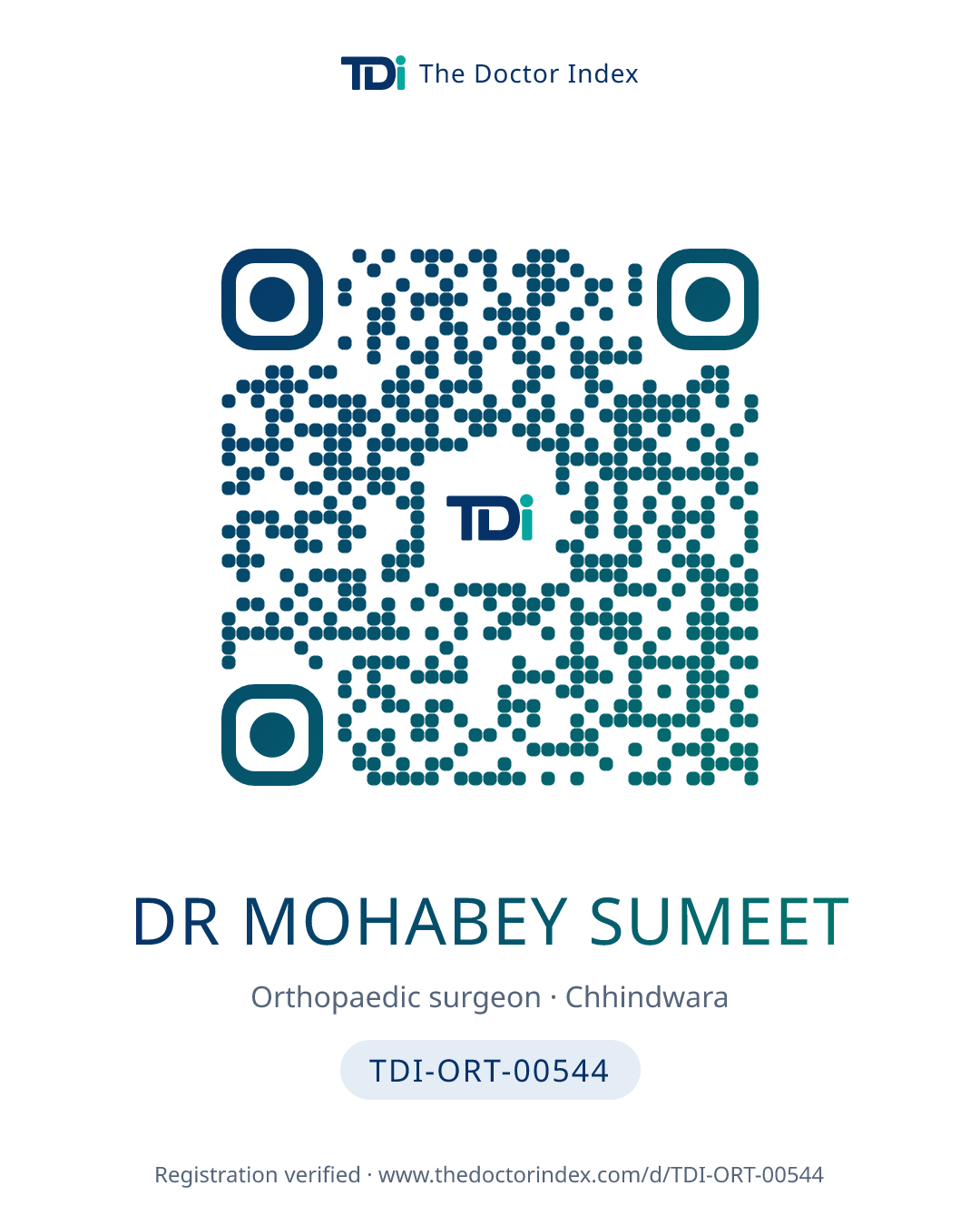 QR card for Dr Mohabey Sumeet, TDI-ORT-00544