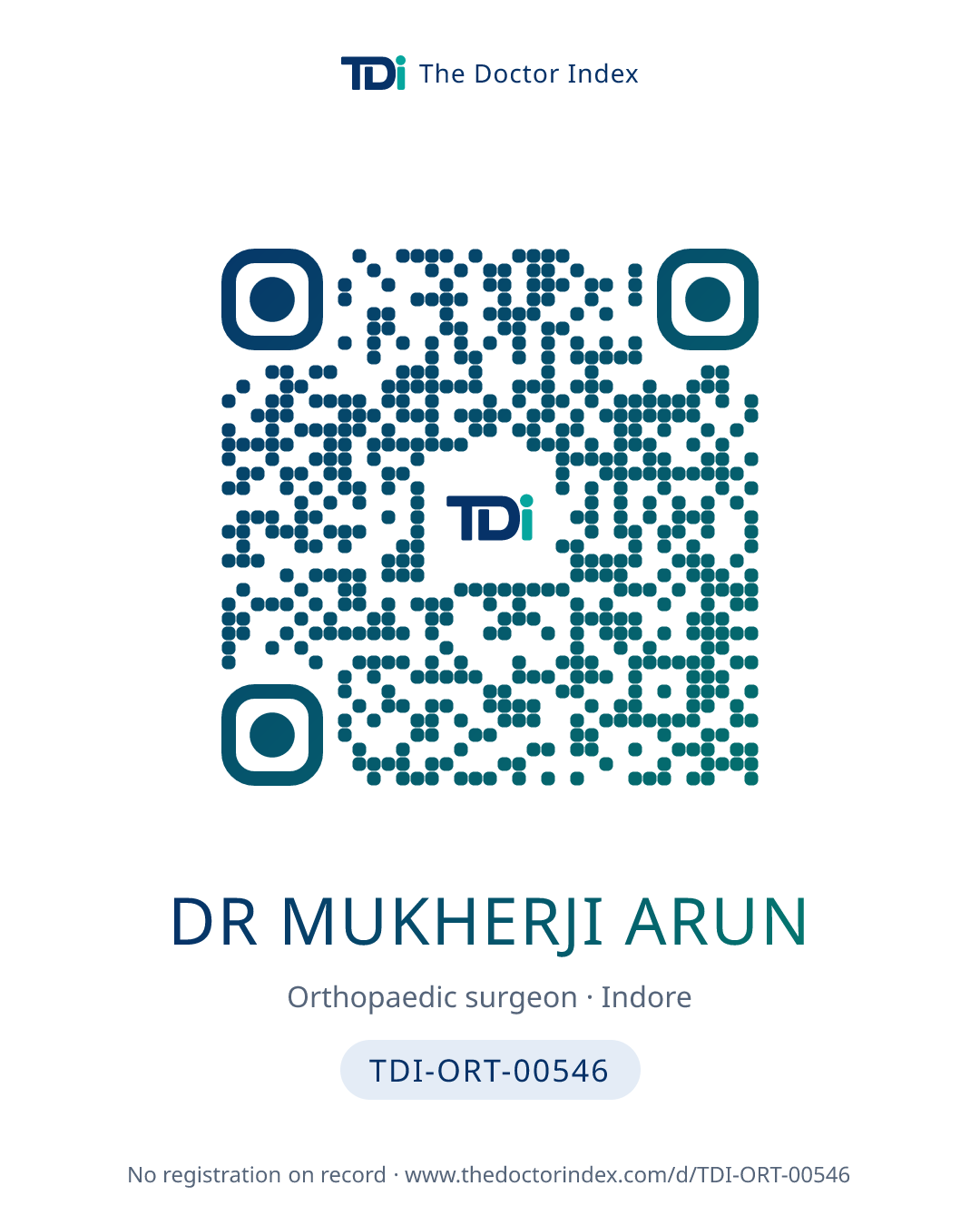 QR card for Dr Mukherji Arun, TDI-ORT-00546