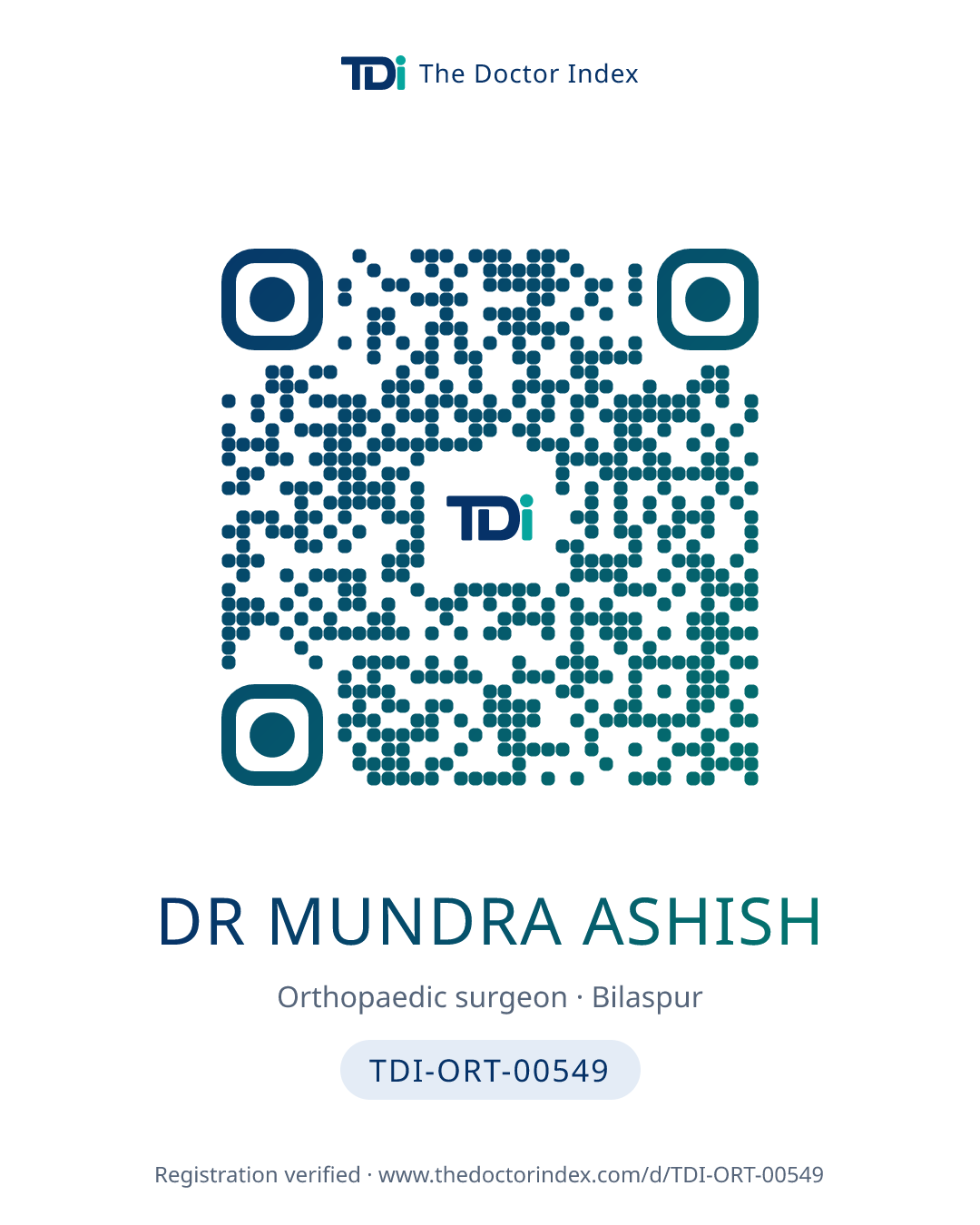 QR card for Dr Mundra Ashish, TDI-ORT-00549